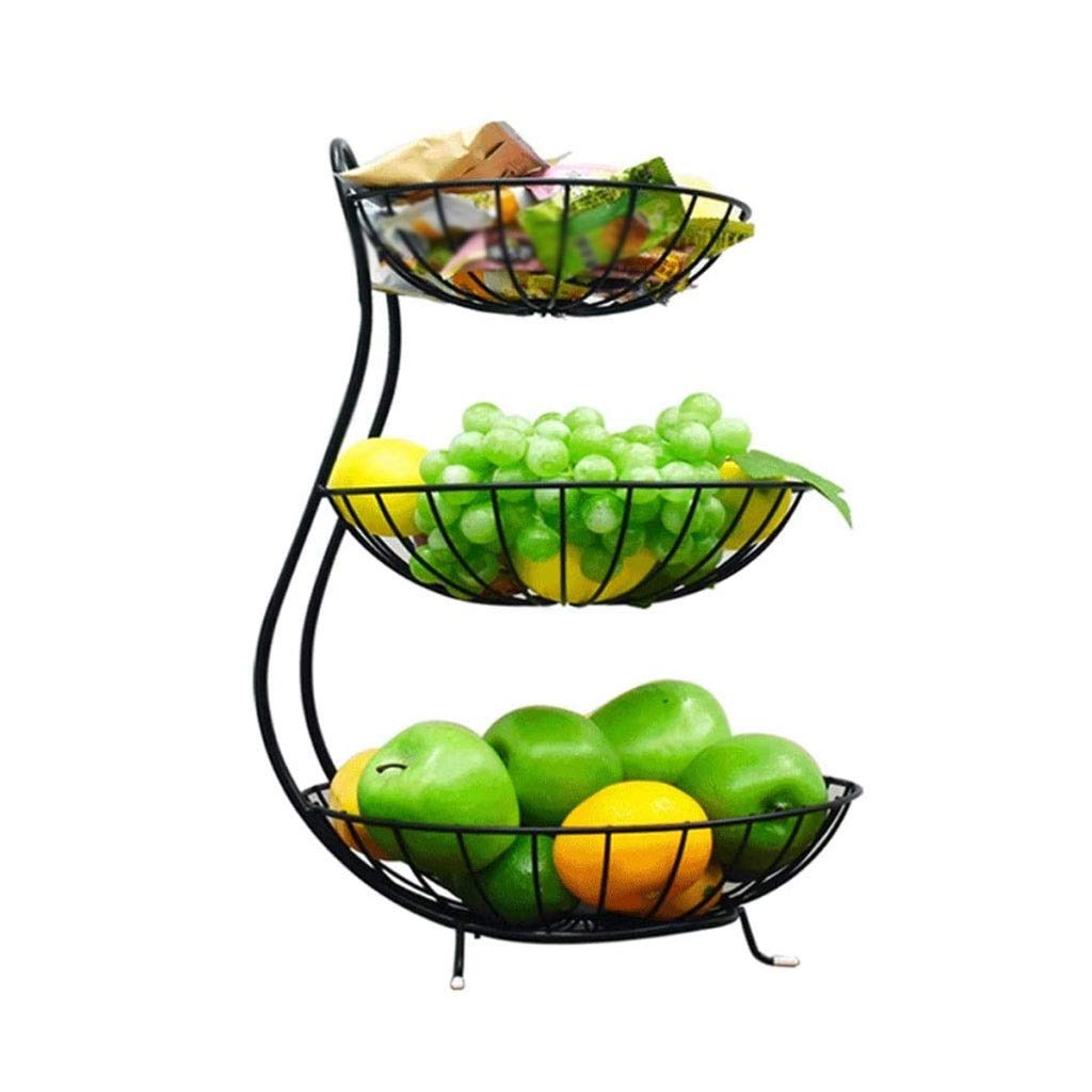 UXZDX CUJUX Black 3-Tier Fruit Plate - Creative Metal Fruit Basket for Kitchen & Living Room | Multi-Functional Storage Rack for Fruits & Vegetables | Perfect for Party Serving, Snack Organization & Home Decor
