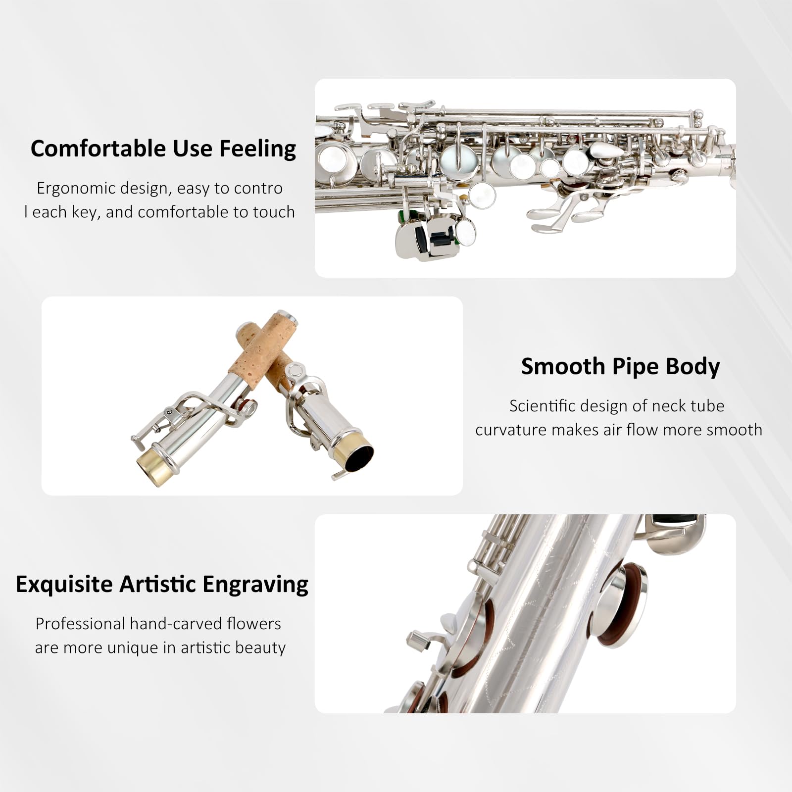 EASTROK Bb Soprano Saxophone - Professional Straight Nickel Sax for Beginners & Intermediate Players | Includes Carrying Case, Mouthpiece, Pads, Reed, Cleaning Kit, Neck Strap & White Gloves | Perfect for School Bands, Jazz Ensembles & Solo Performances