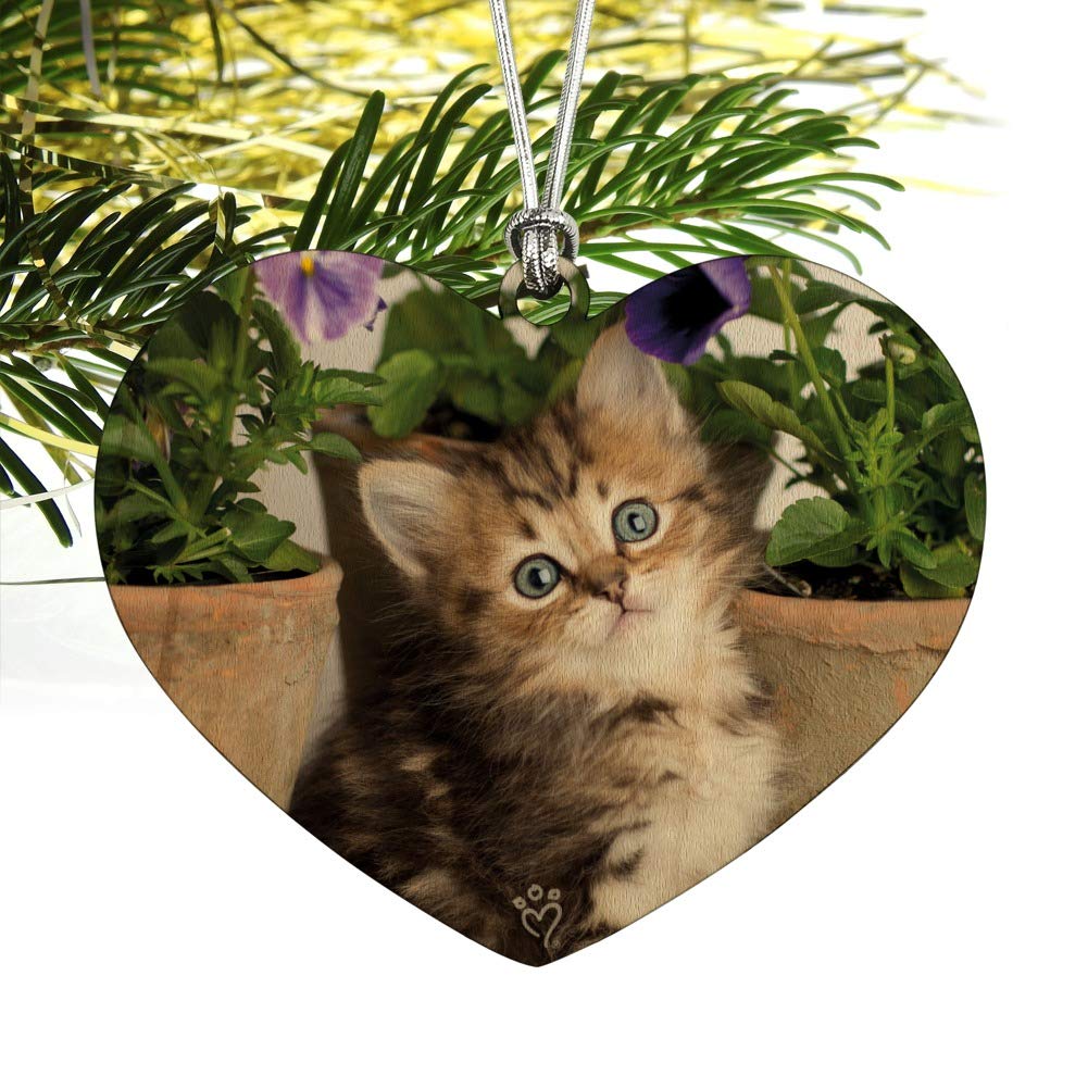Ragdoll Tiffany Kitten Cat Flower Pot - Heart Love Wooden Christmas Tree Ornament for Holiday Decor | Handmade Wooden Cat Figurine for Home, Garden & Christmas Tree Decoration