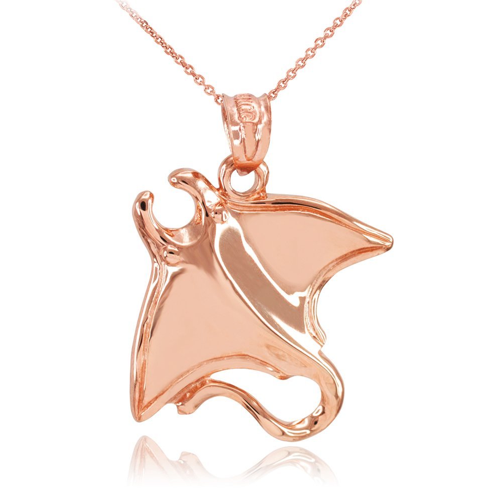 10k Rose Gold Sting Ray Pendant Necklace for Women - Elegant Dainty Jewelry Gift for Her - Perfect for Beach Vacations, Summer Outfits & Boho Style