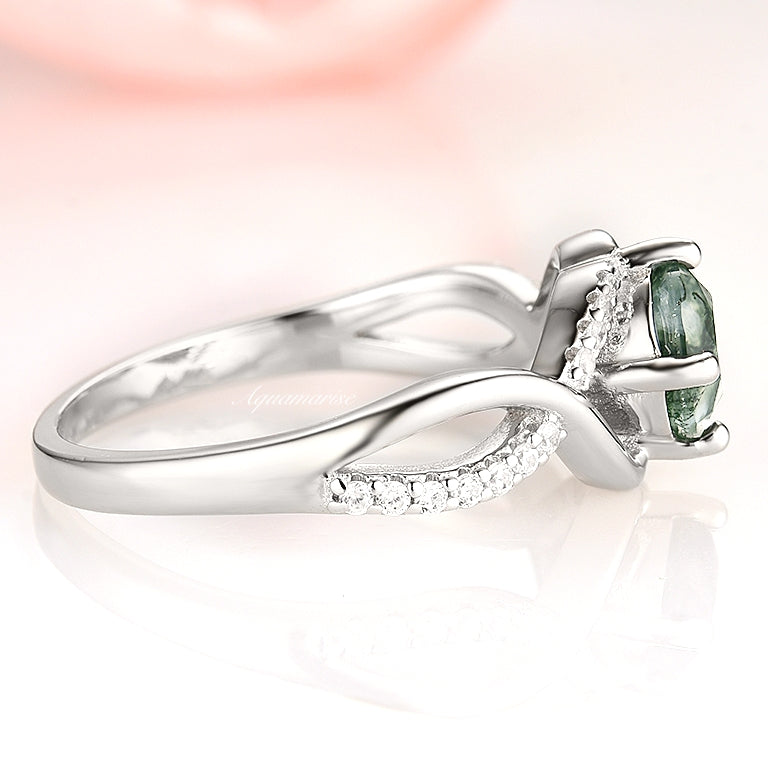 Entwined Green Moss Agate Ring - Sterling Silver 925, Handmade Boho Jewelry for Women, Nature-Inspired Wedding Band, Unique Gift for Her, Perfect for Everyday Wear & Special Occasions