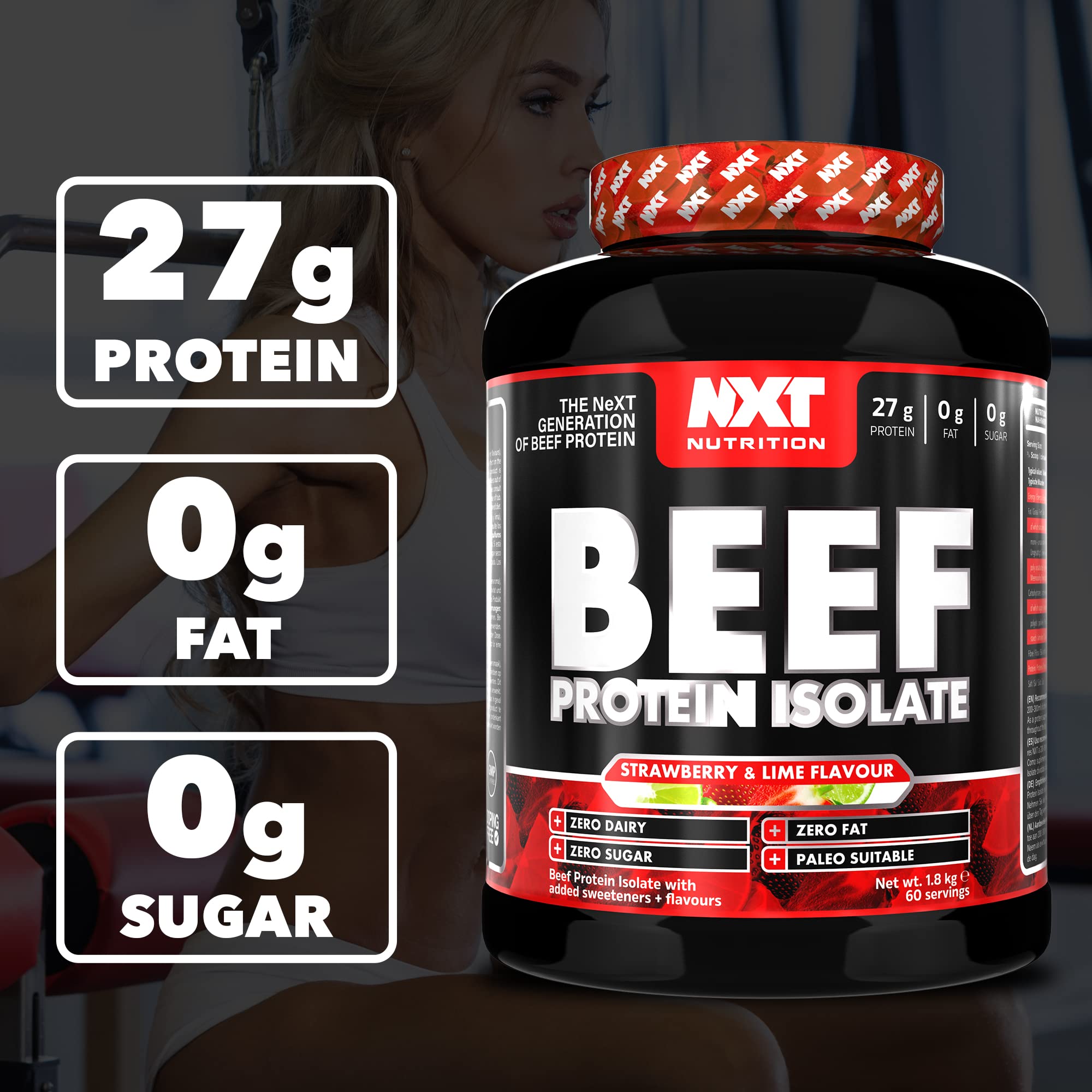 NXT Nutrition Beef Protein Isolate Powder - High Protein, Natural Amino Acids, Paleo & Keto Friendly, Halal Certified - Lactose, Dairy, Gluten & Soy Free - 1.8Kg (4 lbs) Strawberry Lime Flavor - Ideal for Post-Workout Recovery & Muscle Building