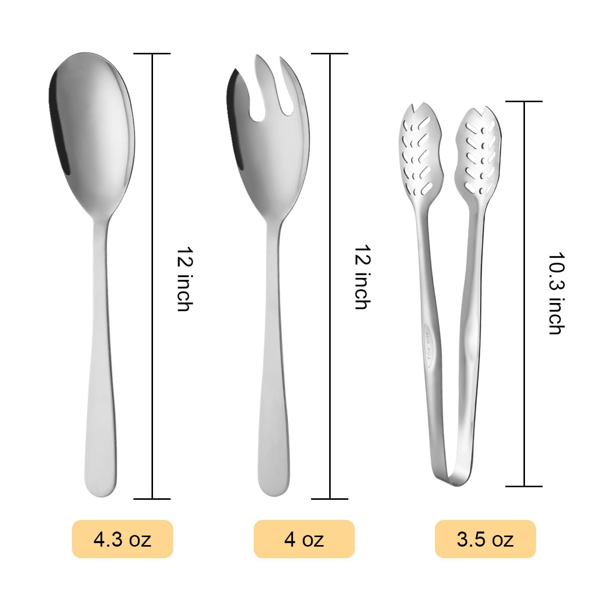 Stainless Steel Salad Serving Spoon and Fork Set - Heavy Duty Smooth Finish Metal Serving Utensils for Home Kitchen, Party, Buffet - Perfect for Salads, Pasta, Fruit & Appetizers (Silver)