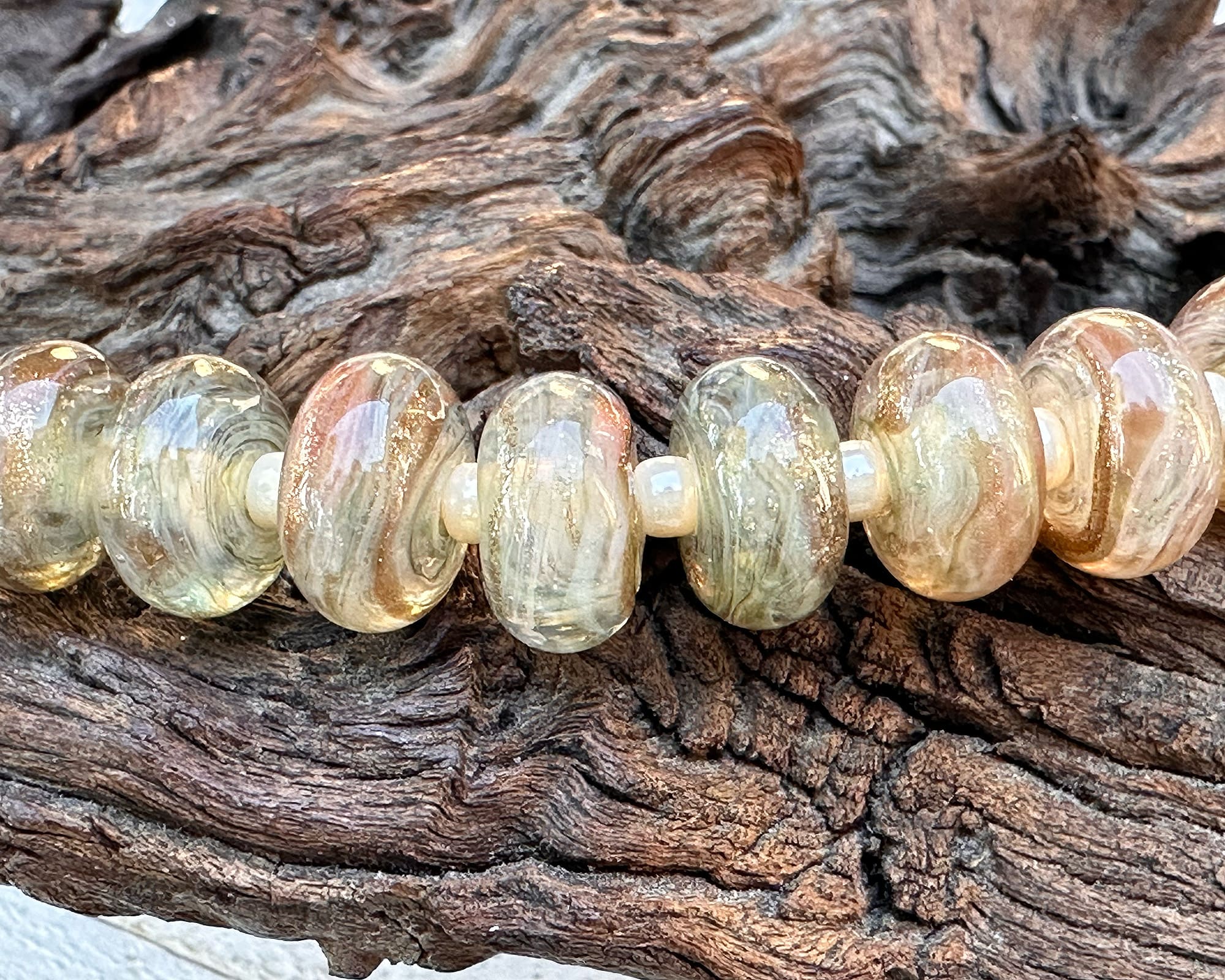 MTO Sparkling Sands Beige Lampwork Glass Beads for Jewelry Making - DIY Bracelets, Necklaces, Earrings - Perfect for Boho, Handmade & Craft Projects