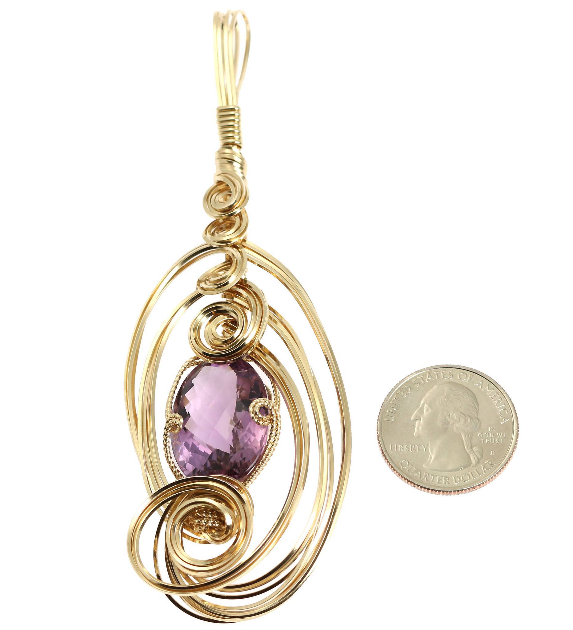 25.5 Carat Natural Amethyst Pendant - 14K Gold Filled Wire Wrapped Jewelry for Women - Perfect for Gifts, Meditation & Spiritual Healing