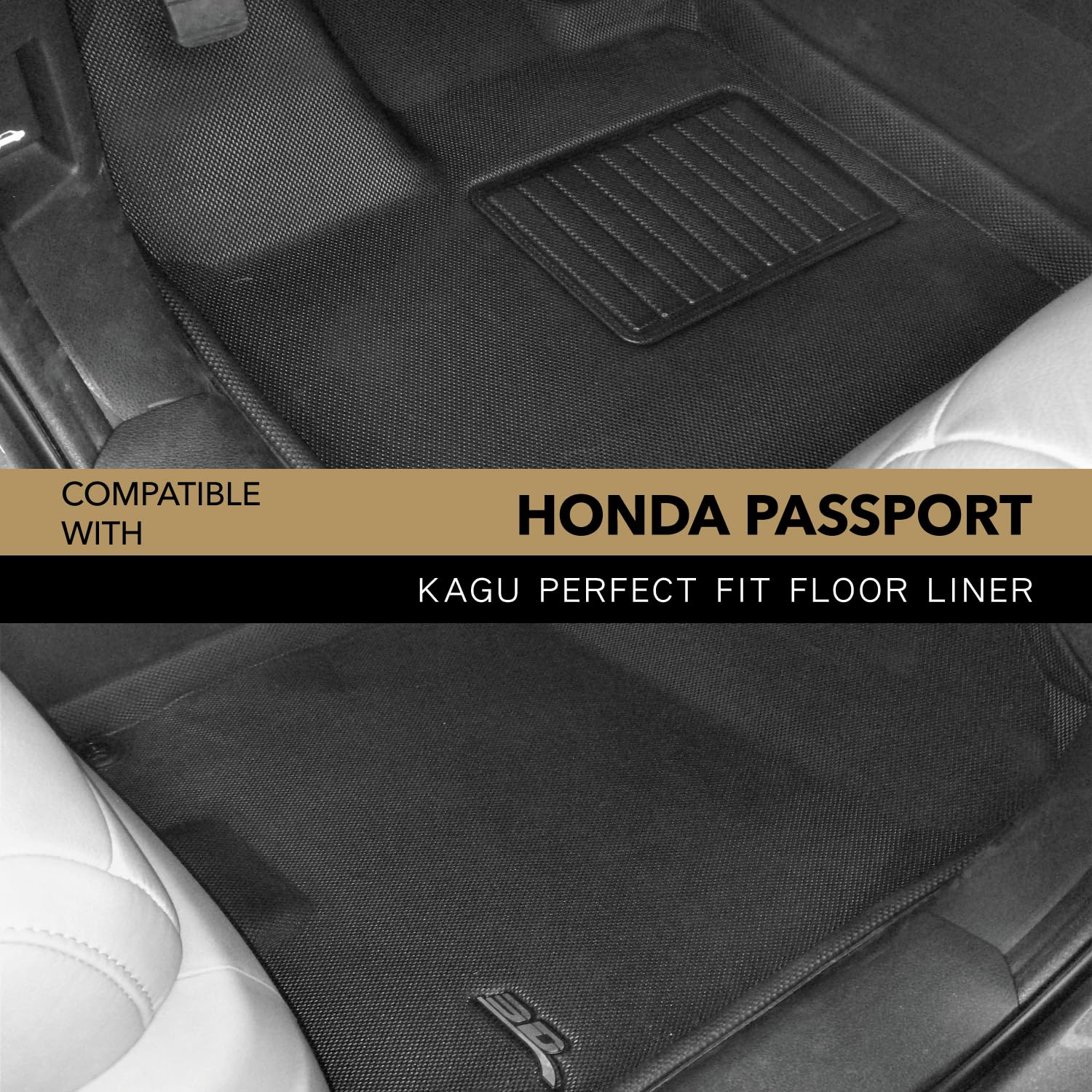3D MAXpider Kagu All-Weather Custom Fit Floor Mats for 2019-2025 Honda Passport & 2016-2022 Pilot - Front Row R1 (Black) | Durable, Non-Slip Car Mats for SUV Protection & Easy Cleaning