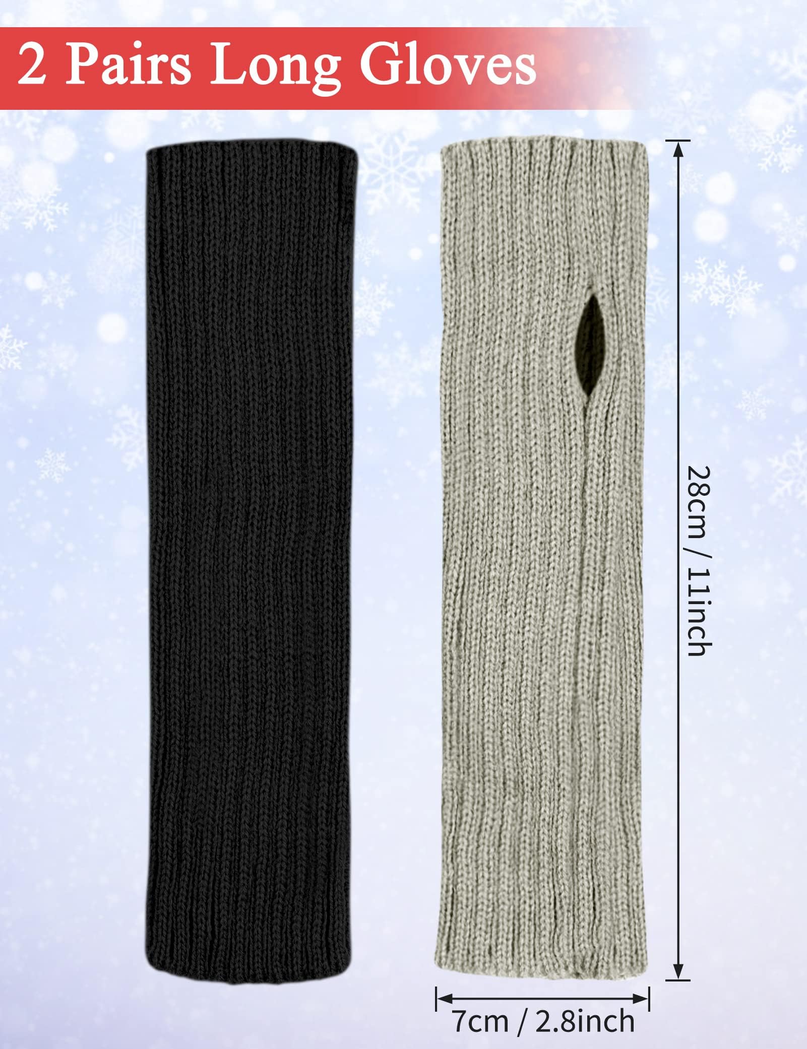 MELLIEX 2 Pairs Knitted Fingerless Gloves for Women - Long Thermal Arm Warmers, Winter Half Finger Gloves for Typing, Driving & Outdoor Activities