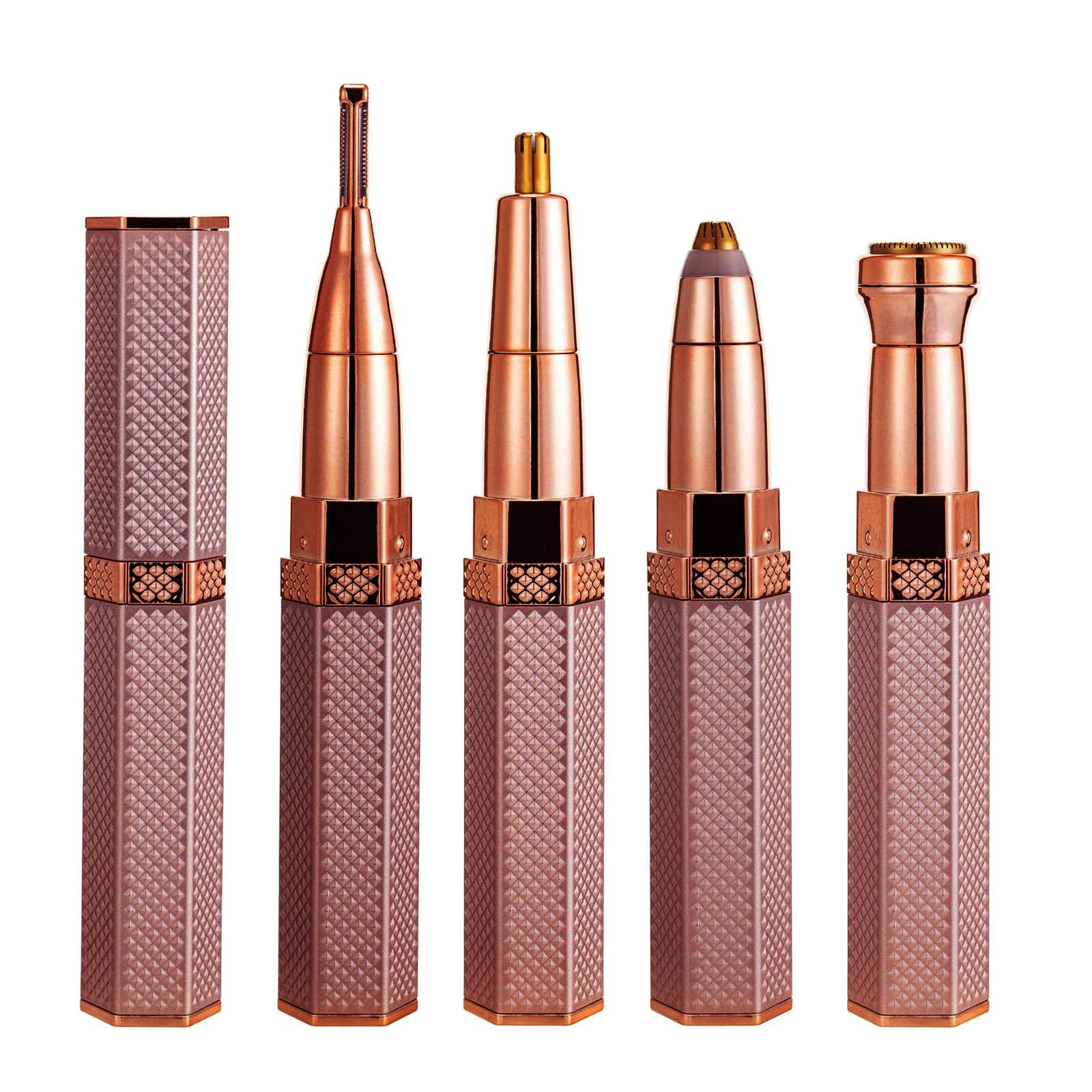 4-in-1 Rechargeable Eyebrow Trimmer & Painless Facial Hair Remover - Lady Shaver for Face, Eyebrows, Nose, Ears & Body (Rose Gold) - Perfect for Travel, Home Use & Daily Grooming Routine