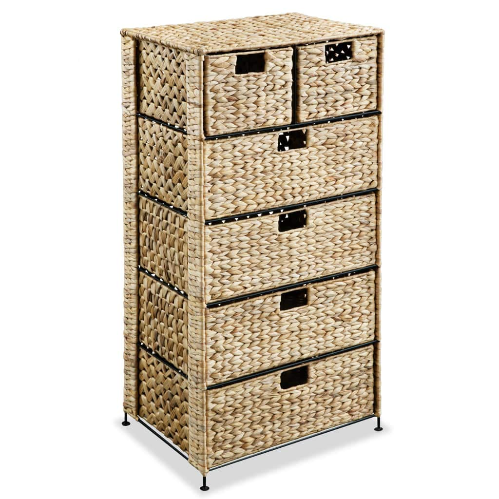 Water Hyacinth Floor Storage Cabinet with 6 Baskets - 18.5x14.6x39.4 Inch Free Standing Bathroom Organizer | Space-Saving Storage Unit for Bathroom, Bedroom, or Closet | Fast Shipping