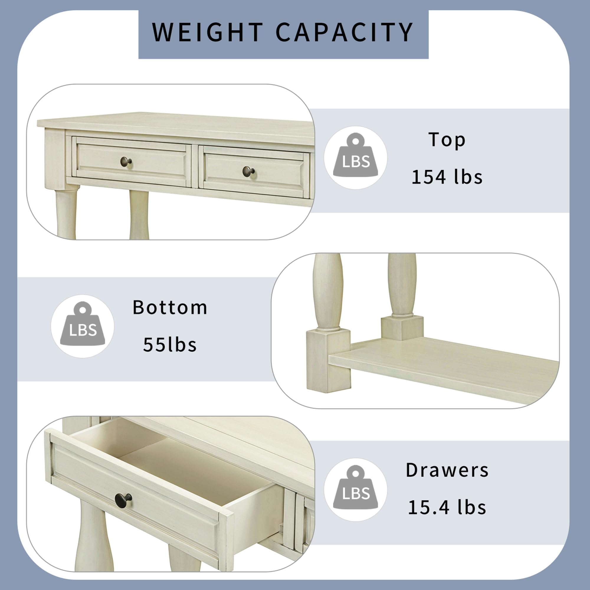 P PURLOVE Console Table with Drawers & Shelf - 55