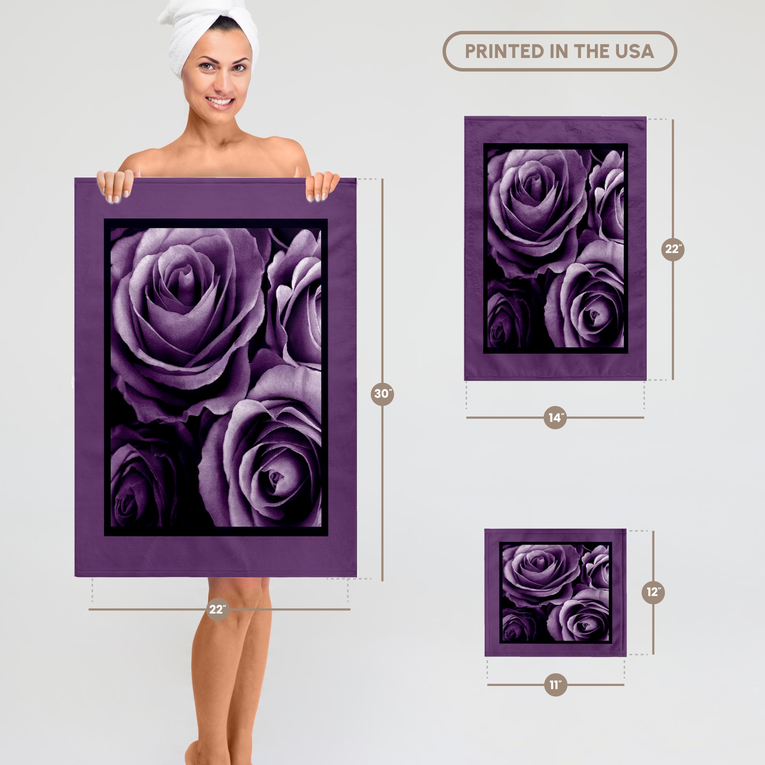 3D Rose Close Up Dreamy Lavender Purple Rose Bouquet Bath Towel 15x22 Inches - Soft Absorbent Kitchen & Bath Towel for Spa, Guest Bathroom Decor