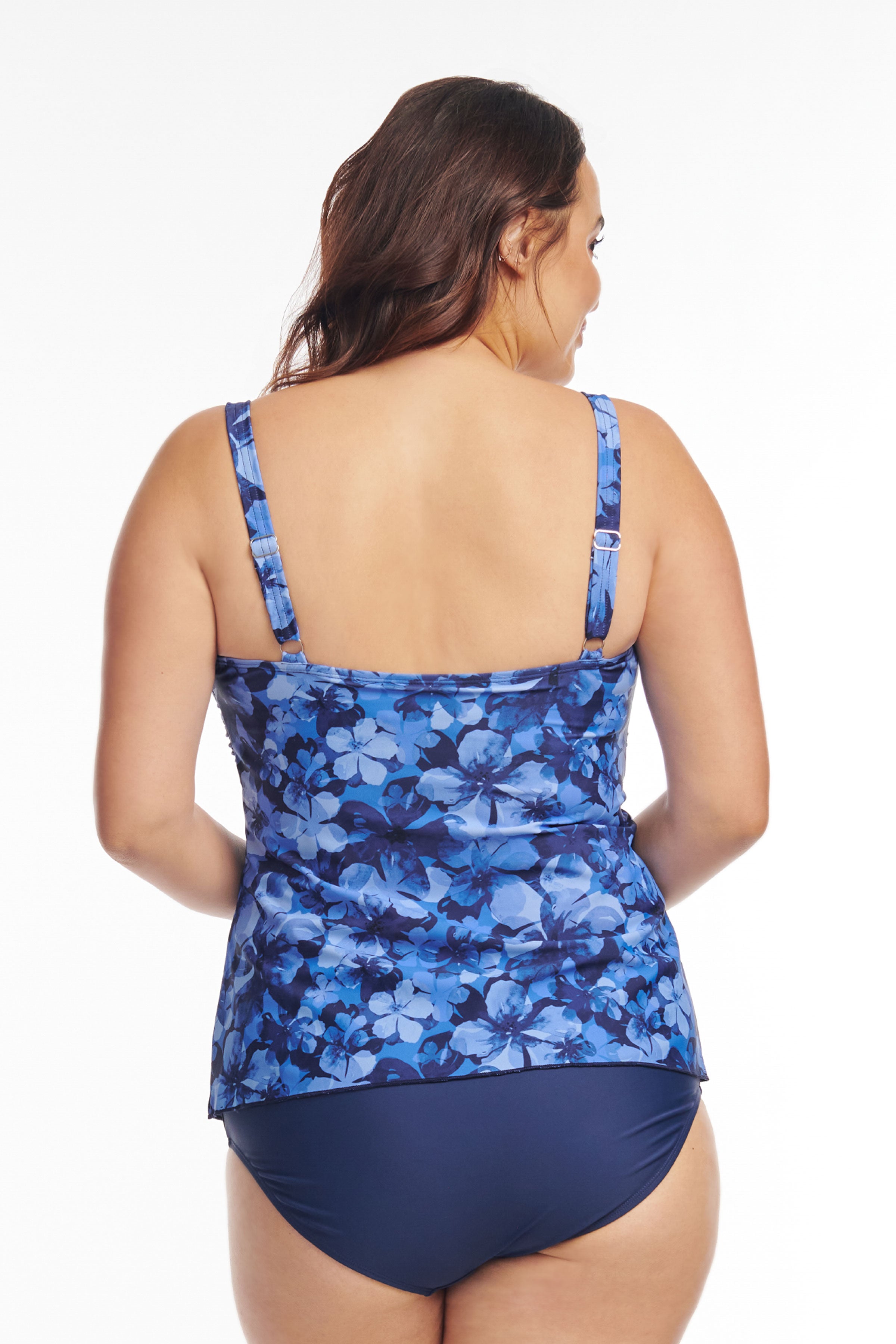 Plus Size Drape Bandeau Tankini Top - Iridescent Floral Print Swimwear for Women | Beach Vacation, Pool Party & Summer Getaways