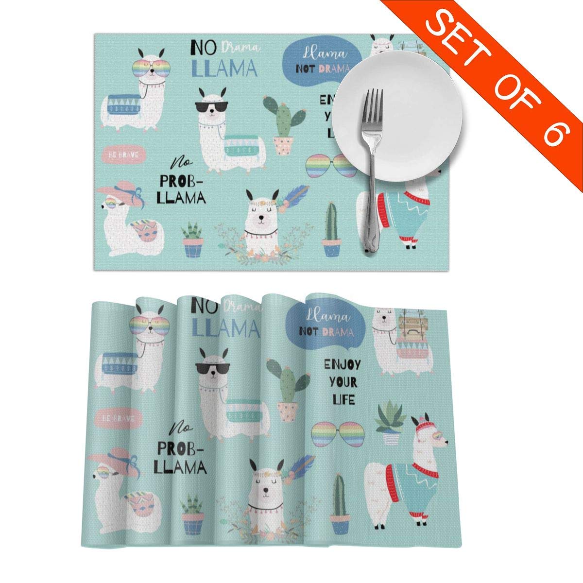 Premium Blue Alpaca Placemats Set of 6 - 12x18 Inch Washable & Easy Clean Table Mats for Dining Room, Kitchen Decor | Perfect for Everyday Meals, Dinner Parties & Holiday Gatherings
