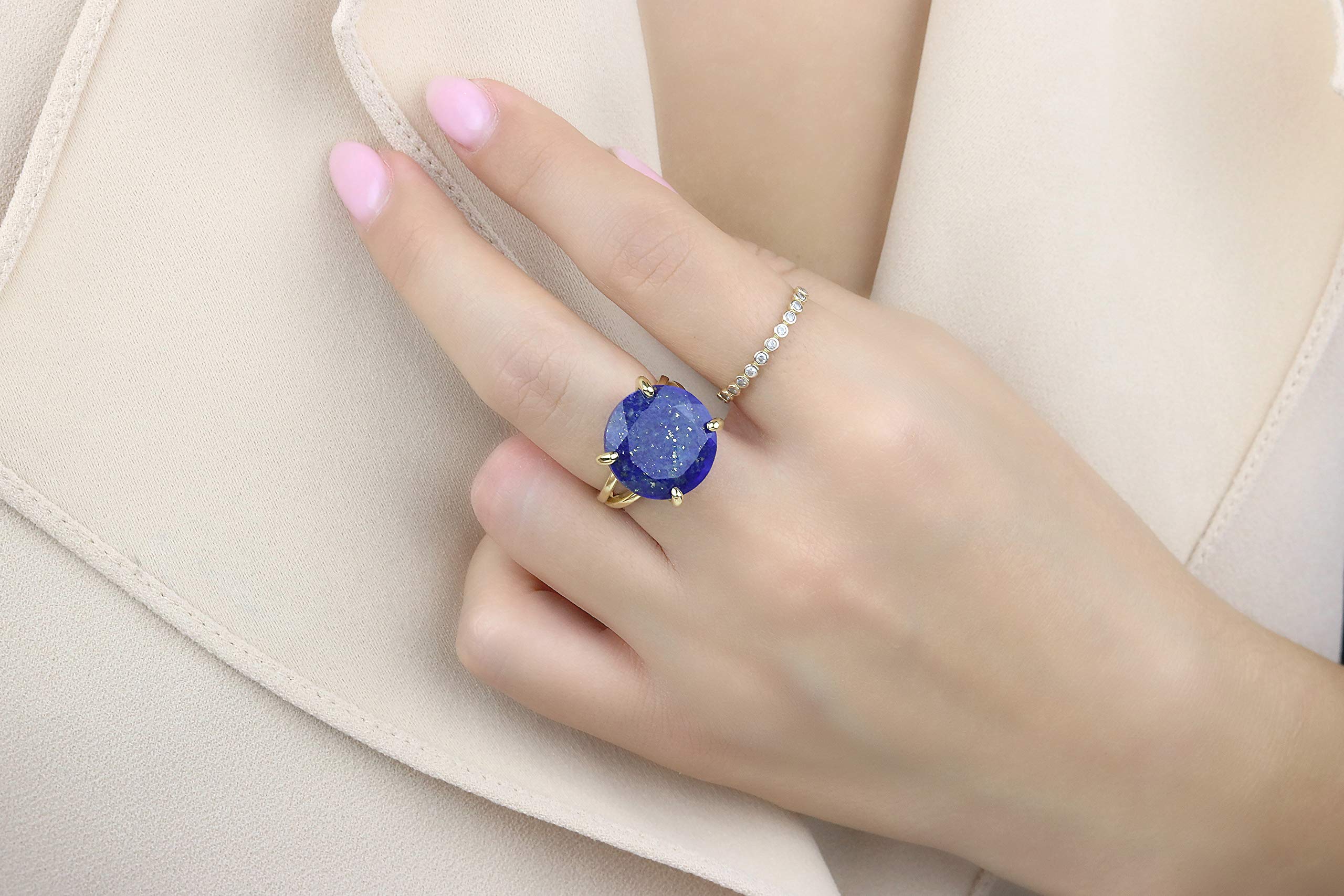 Handmade 14k Rose Gold Lapis Lazuli Gemstone Ring for Women | Round Cut Blue Stone Jewelry | Perfect for Weddings, Anniversaries & Evening Parties | Elegant Gift Box Included