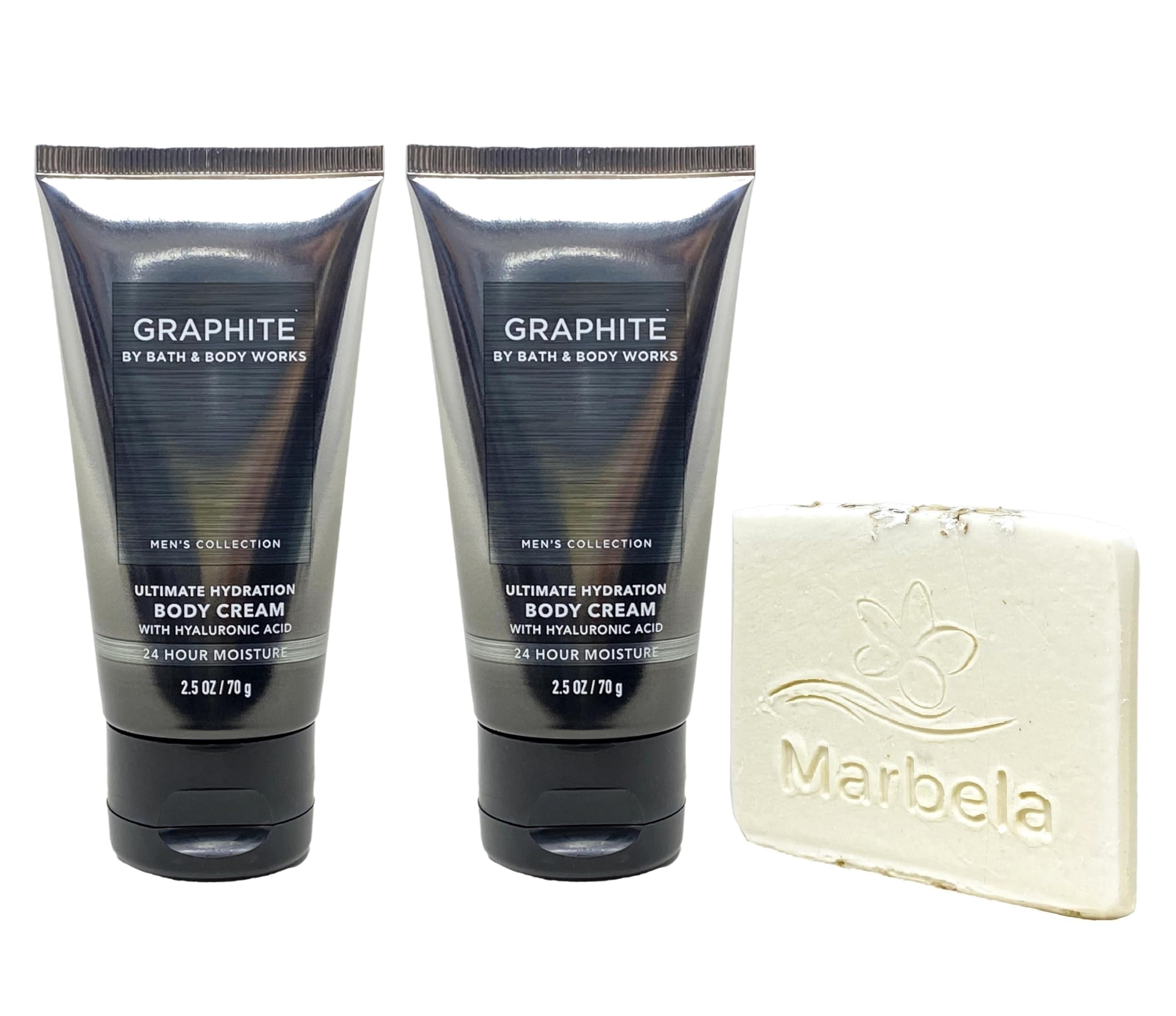 Bath & Body Works Men's Graphite 2-Piece Mini Body Cream Set with Natural Oats Sample Soap - Travel Size Moisturizer for Dry Skin - Perfect for Gym Bag, Office Desk & Weekend Getaways