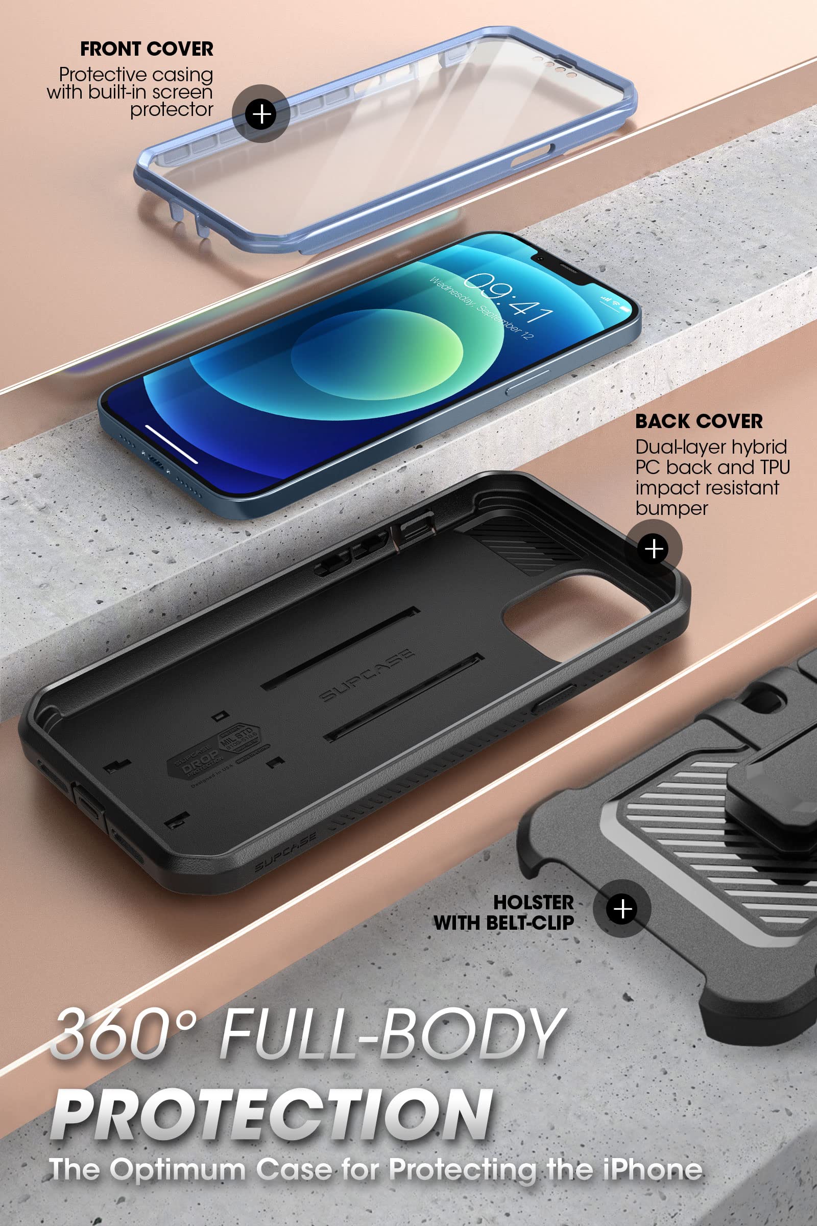 SUPCASE Unicorn Beetle Pro Heavy Duty Rugged Phone Case for iPhone 13 Pro Max with Built-in Screen Protector, Kickstand & Belt Clip - Camo Navy | Shockproof Full-Body Protection for Outdoor, Work & Daily Use
