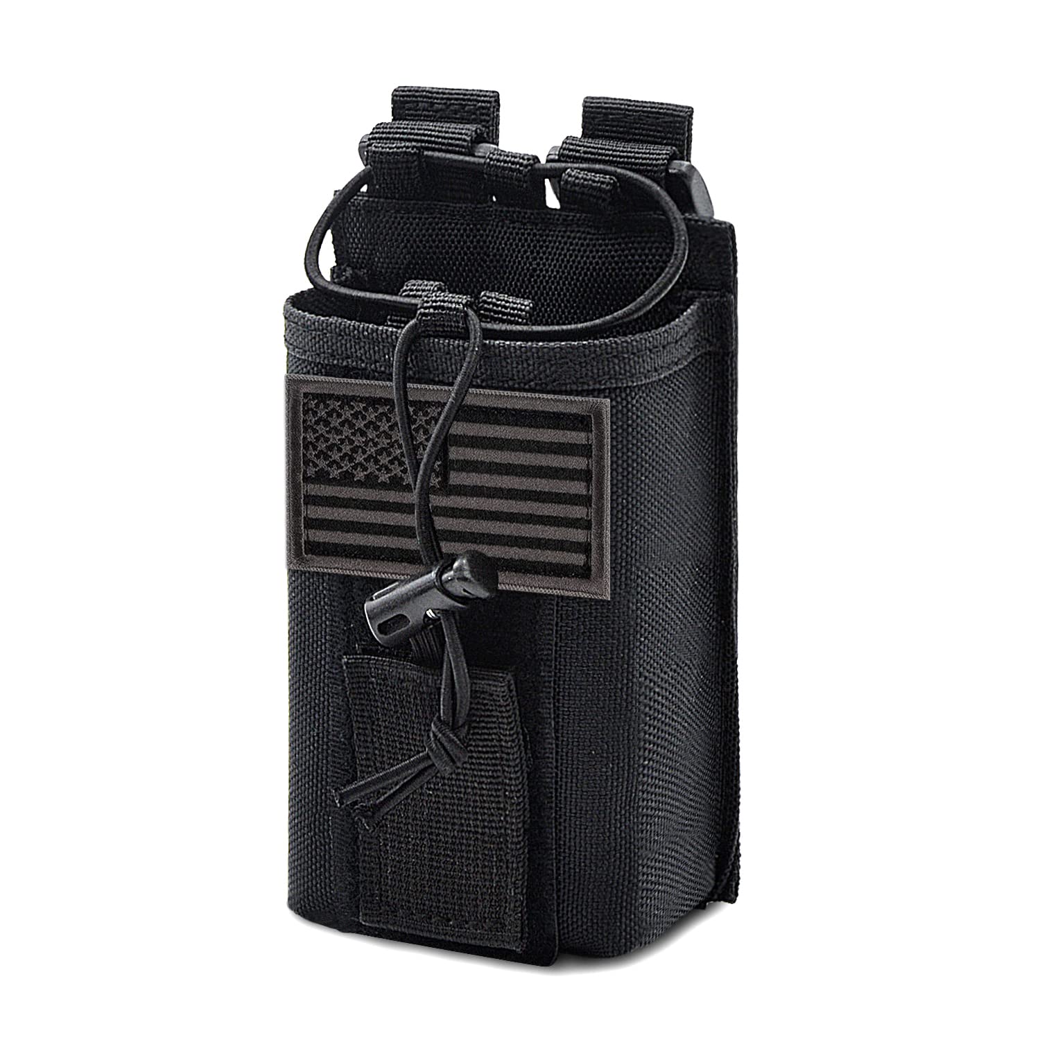 Tactical Molle Radio Pouch - Heavy Duty Military Walkie Talkie Holder for Two Way Radios - Adjustable Belt Accessory with Patch (Black) - Perfect for Outdoor Adventures, Security Duty & Emergency Communication