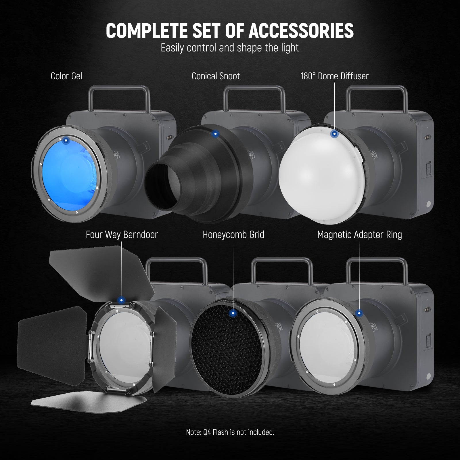 NEEWER CQB1 Magnetic Flash Accessory Kit for Q4 - Professional Outdoor & Studio Photography Lighting - Perfect for Portraits, Product Shots, and Creative Lighting Effects