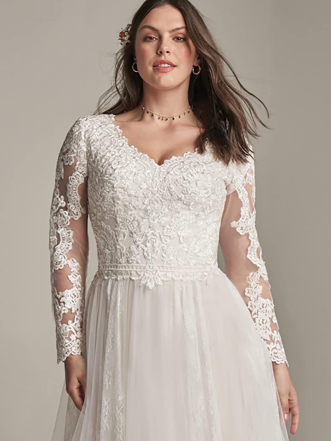 2025 Women's Lace Beach Wedding Dress - V Neck Tulle Applique Bridal Gown with Long Sleeves | Perfect for Beach Ceremonies, Destination Weddings & Boho Bridal Style