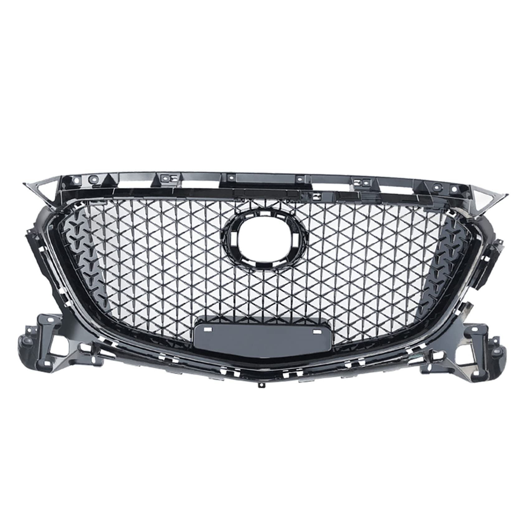 Black Honeycomb Front Bumper Upper Grille Replacement for Mazda 3 Axela 2017-2019 Models | No Sensor Hole Design | Perfect for Car Upgrades & Customization | Ideal for Street Style, Car Shows & Daily Driving