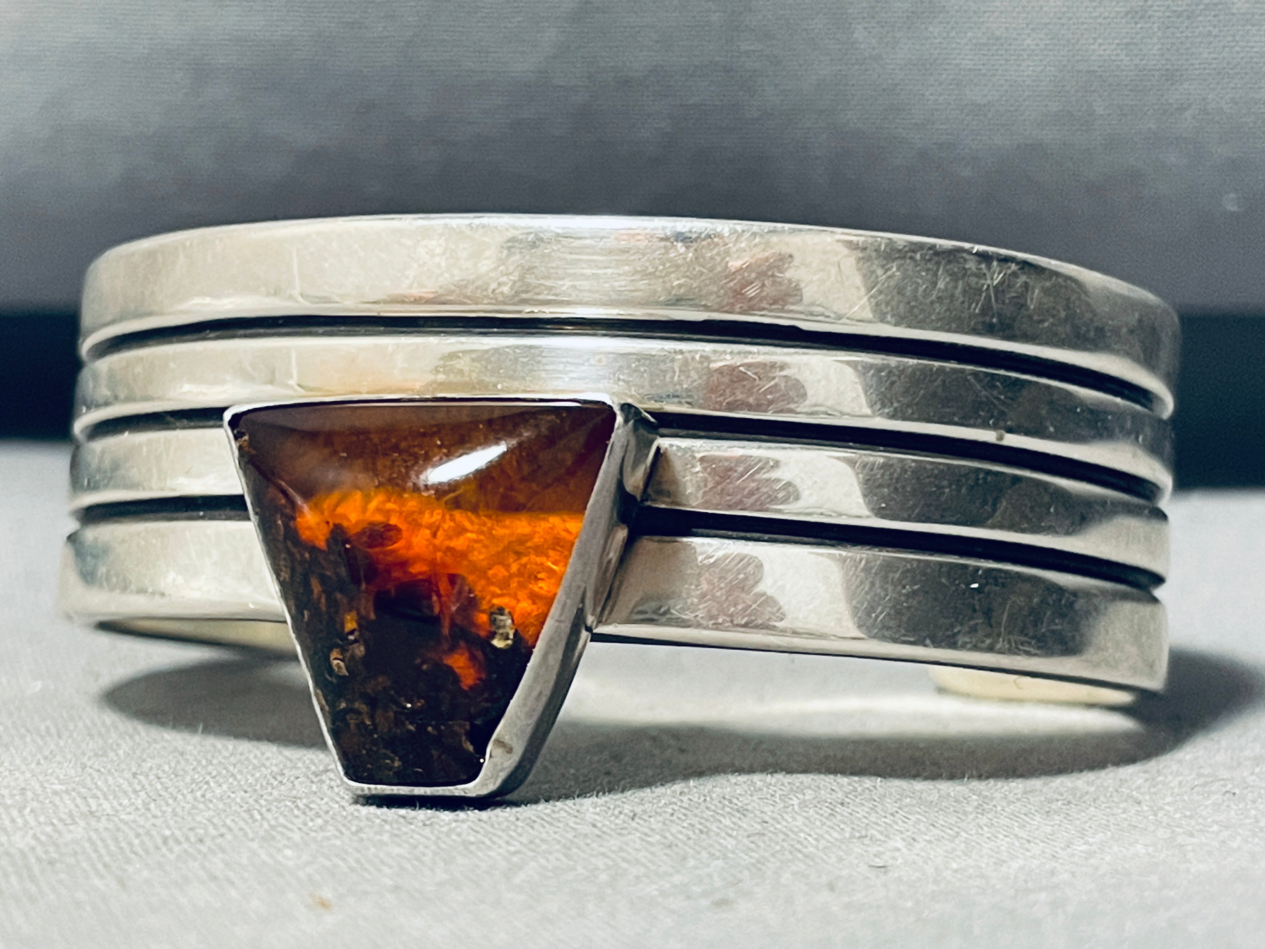 Authentic Navajo Sterling Silver Bracelet Handcrafted by Herb Tsosie - Vintage Native American Jewelry with Ancient Tree Sap Inlay - Perfect for Boho Fashion, Cultural Events & Spiritual Healing