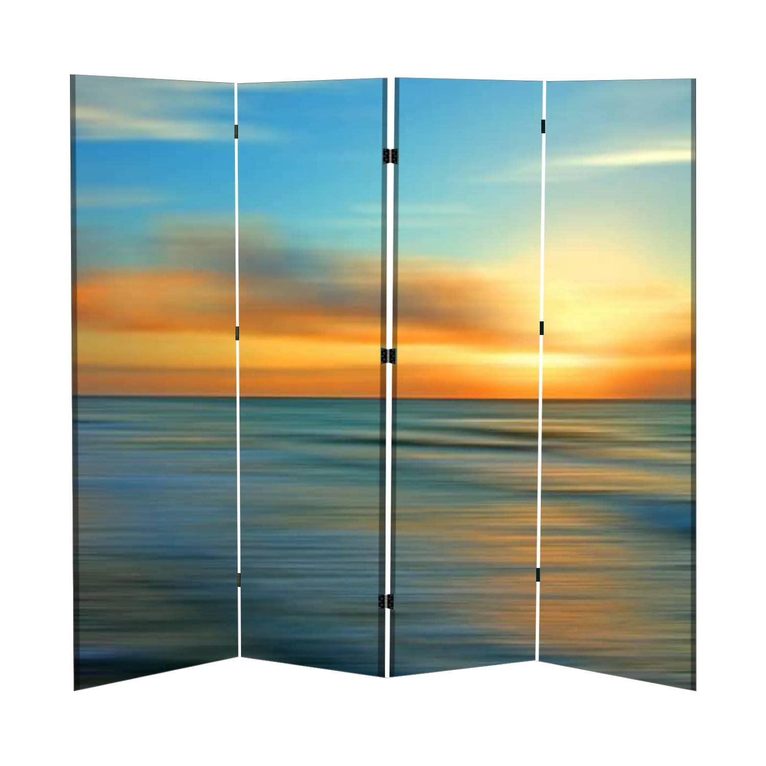 4 Panel Room Divider Folding Privacy Screen - Abstract Sunset Seascape Canvas Partition for Living Room & Bedroom | Perfect for Home Office, Studio Separation, and Creating Private Spaces
