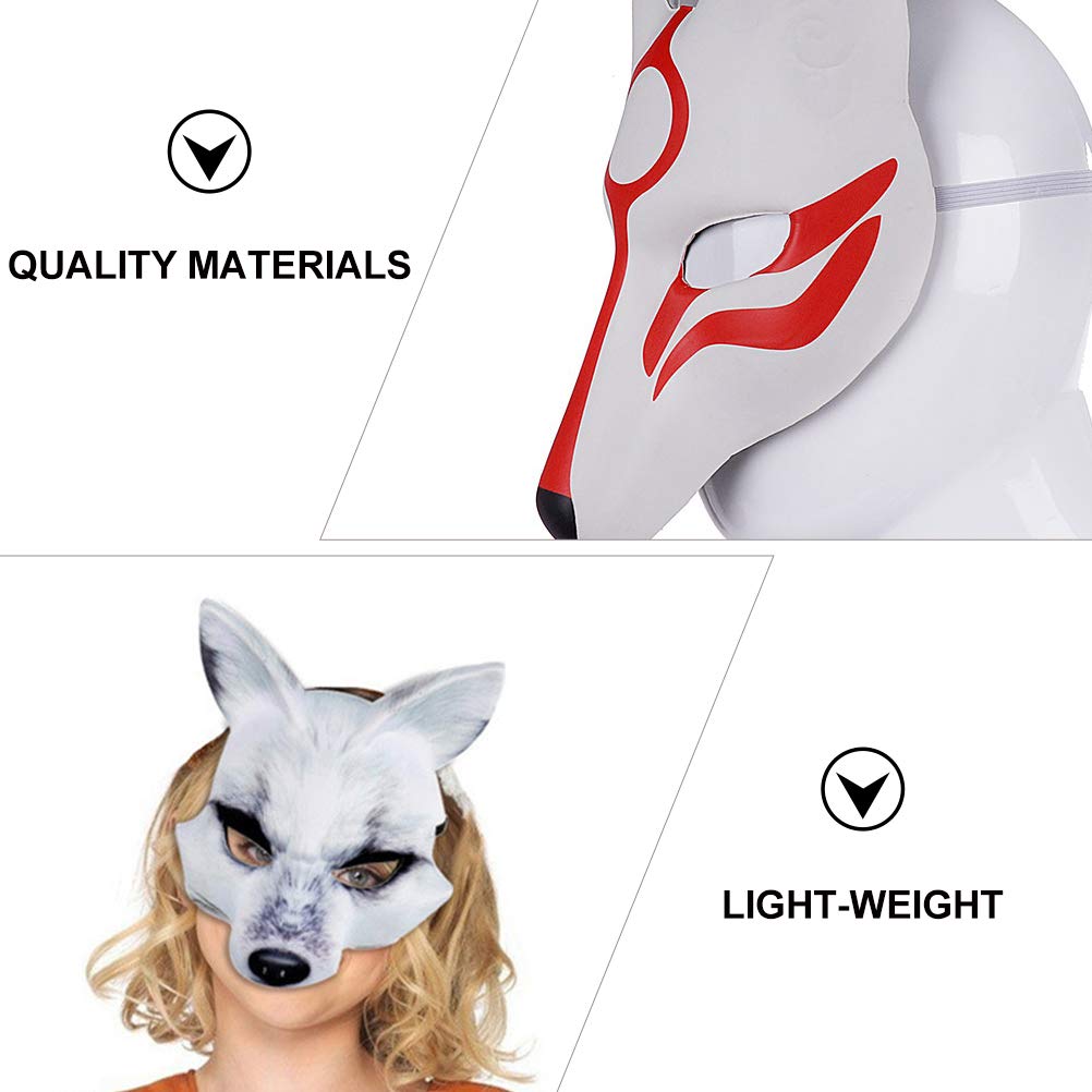 2PCS Halloween Fox Mask - White & Red Animal Cosplay Mask for Dance Party, Masquerade, Prom, Japan Festival | Perfect for Halloween Costume, Cosplay Events & Themed Parties