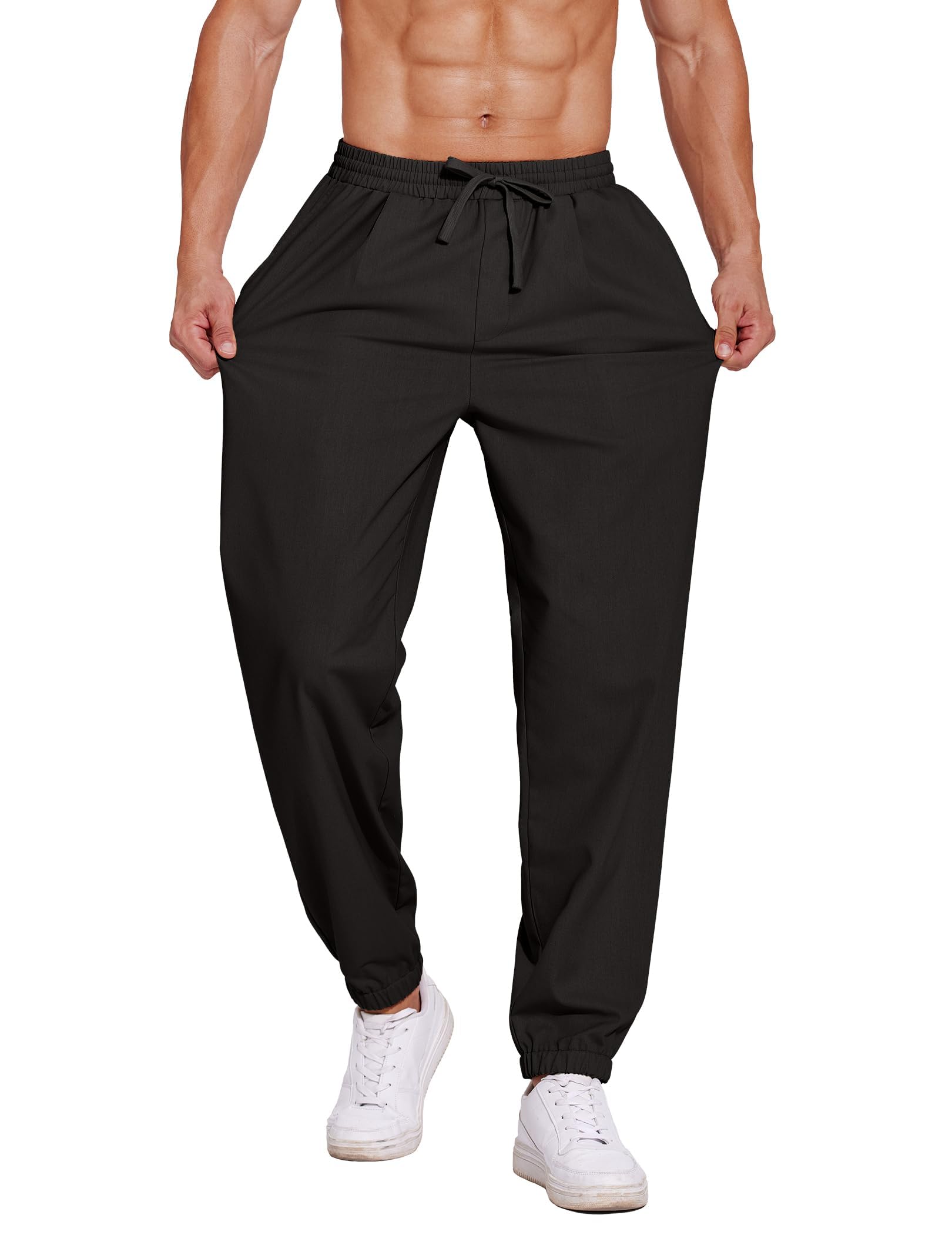 COOFANDY Men's Lightweight Linen Jogger Pants - Elastic Waist with Drawstring, Casual Yoga Beach Pants with Pockets | Perfect for Summer, Travel, Lounge & Outdoor Activities