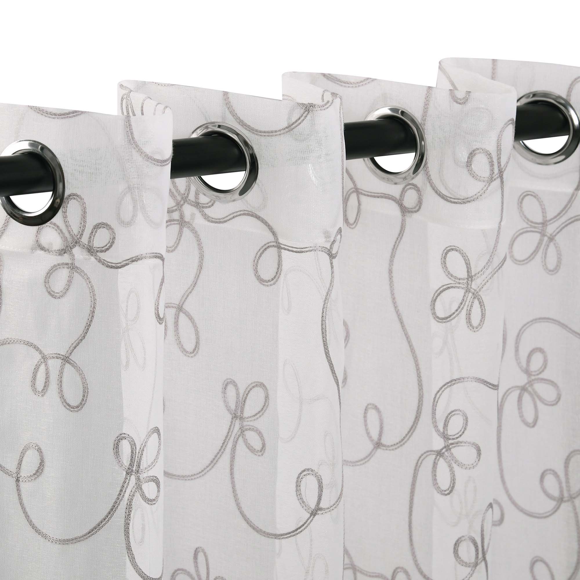 Embroidered Lightweight Sheer Floral Scroll Curtain Panel Set - Elegant Window Treatment for Living Room, Bedroom & Nursery Decor