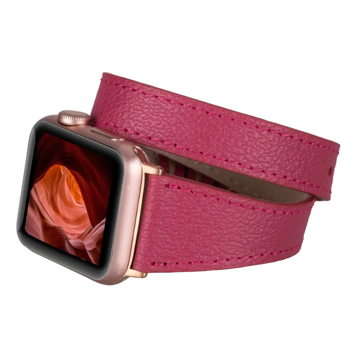 Slim Fuchsia Leather Double Tour Apple Watch Band for Women - Elegant & Durable Replacement Strap for Work, Gym & Everyday Wear