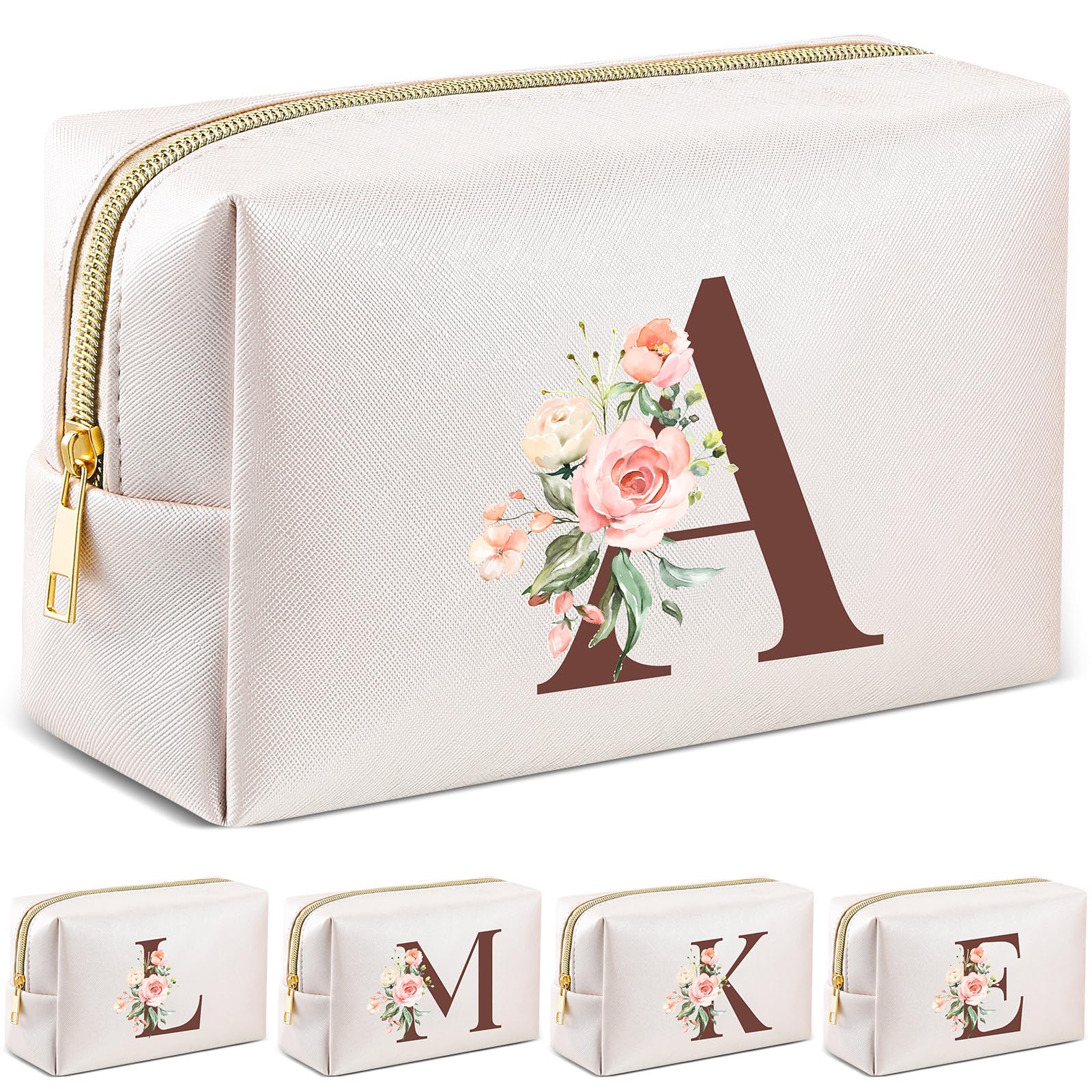 Personalized Monogram Makeup Bag with Initial - Custom Letter A Cosmetic Pouch for Women & Teens | Perfect for Travel, Gym, Birthday, Mother's Day & Graduation Gifts | Trendy Preppy Accessory for Girls