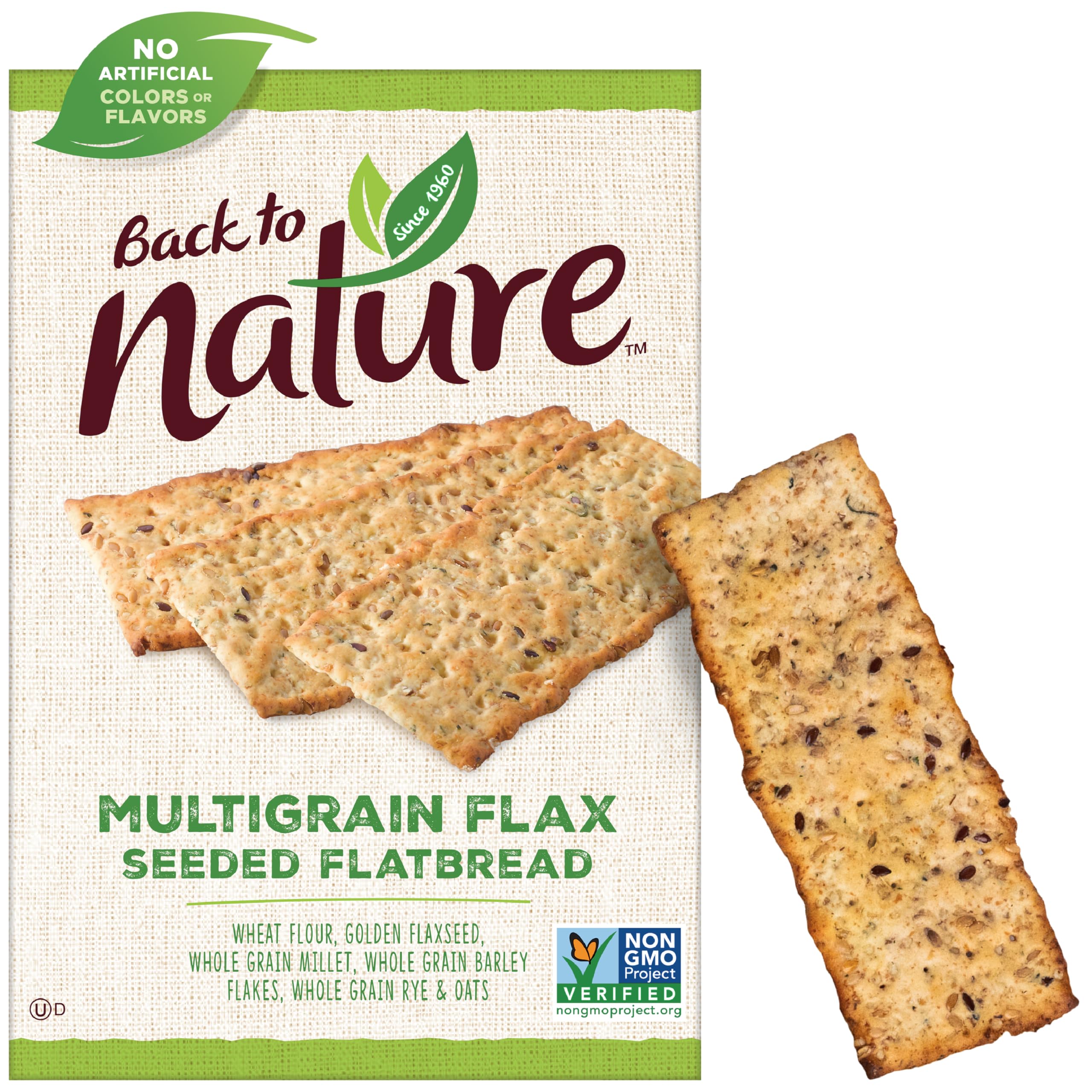 Organic Multigrain Flaxseed Flatbread Crackers - Gluten-Free, Non-GMO, Vegan Snacks with Whole Grains & Wheat Flour - Healthy Crunchy Crackers for Lunch, Picnic or Party - 5.5oz (6-Pack)