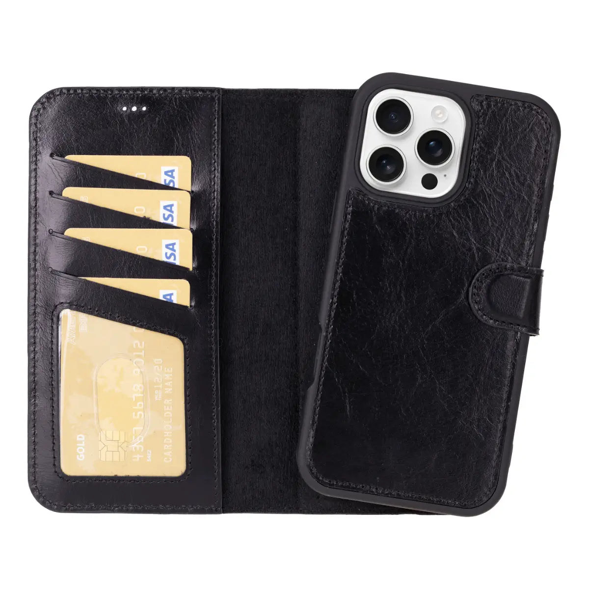 Premium Black Leather iPhone 17 Pro Max Wallet Case with Card Slots - Slim Protective Cover for Everyday Use, Travel & Business (2024 Model)