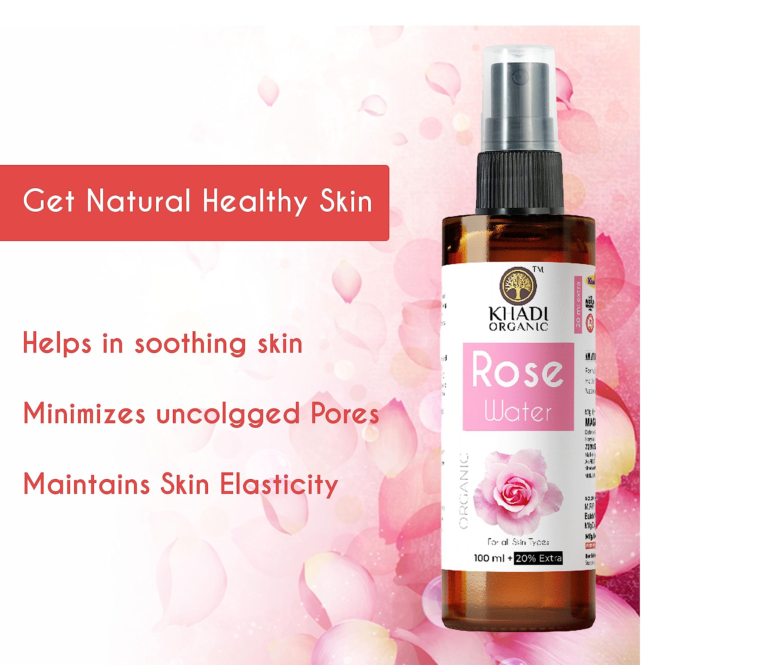 Khadi Organic Rose Water Spray for Face & Skin - Pure Ayurvedic Gulab Jal Toner | Steam Distilled in Kannauj | 100% Natural Rosewater (Pack of 2, 120ml) - Perfect for Hydration, Makeup Setting & After-Sun Care