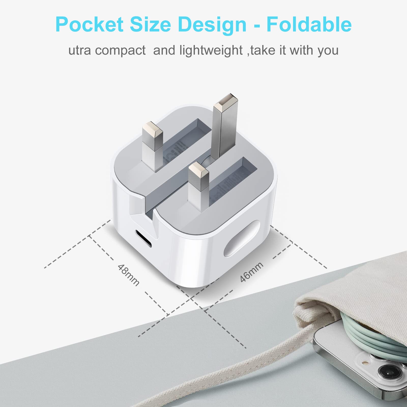 Vofolen 20W USB C Fast Charger for iPhone 14/13/12/11 Pro Max XR XS X 8 & iPad - PD Wall Charger with Foldable Plug & 1M USB C to Lightning Cable - Perfect for Home, Office & Travel Charging