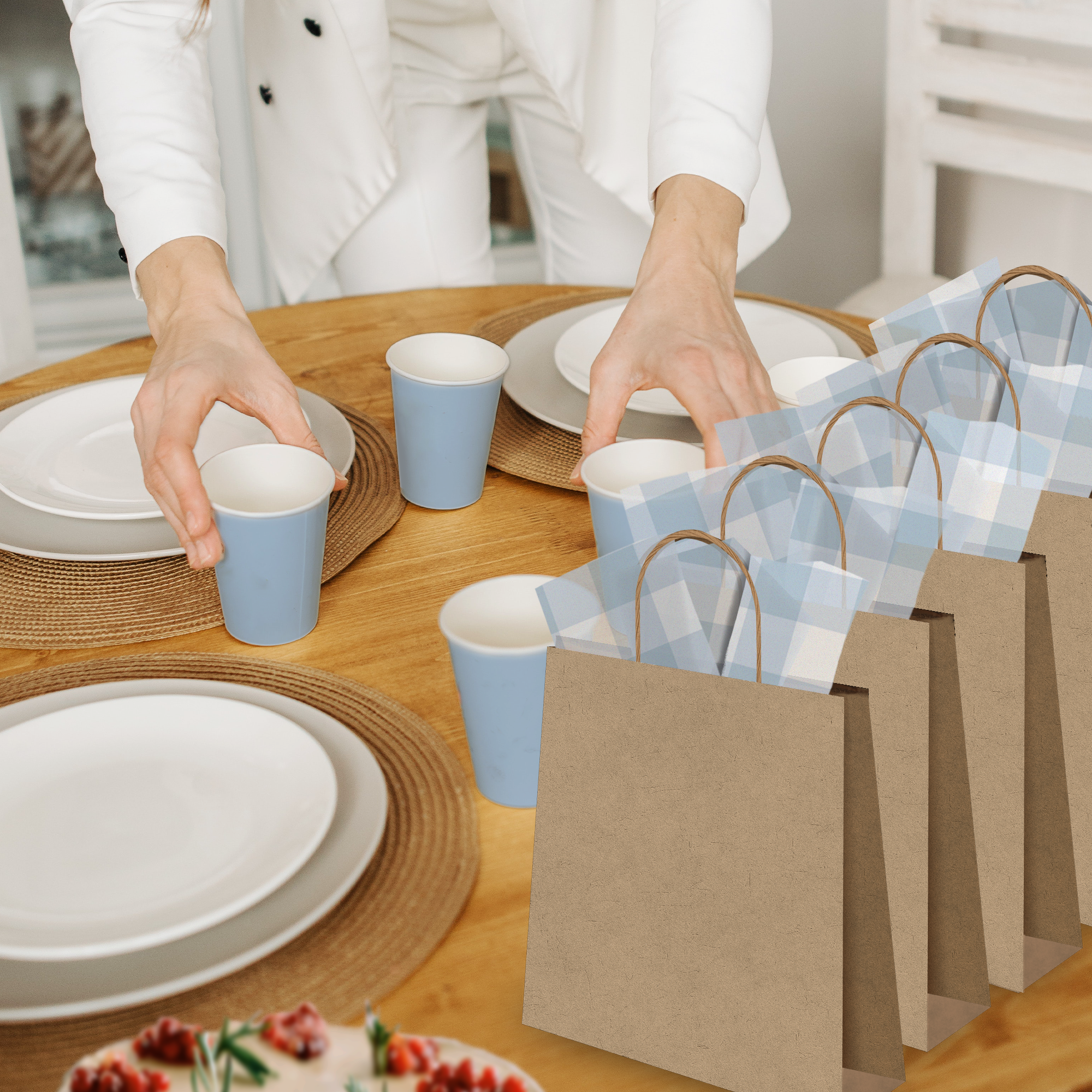 Premium Blue Gingham Printed Tissue Paper - Elegant Gift Wrapping for Bags, Boxes & Party Favors | Perfect for Birthdays, Weddings & Special Occasions