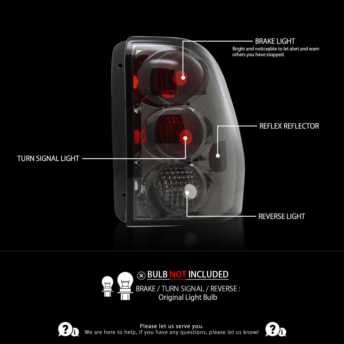 2002-2009 Chevy Trailblazer Replacement Tail Lights - Smoke Lens Left & Right Pair Assembly - Durable Aftermarket LED Brake Lights for Improved Visibility & Style - Perfect for Night Driving & Custom Car Upgrades