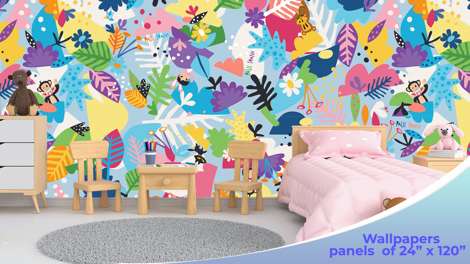 EGD Paul Frank Peel and Stick Wallpaper - Self Adhesive Removable Wallpaper for Living Room, Bedroom, Nursery - 24