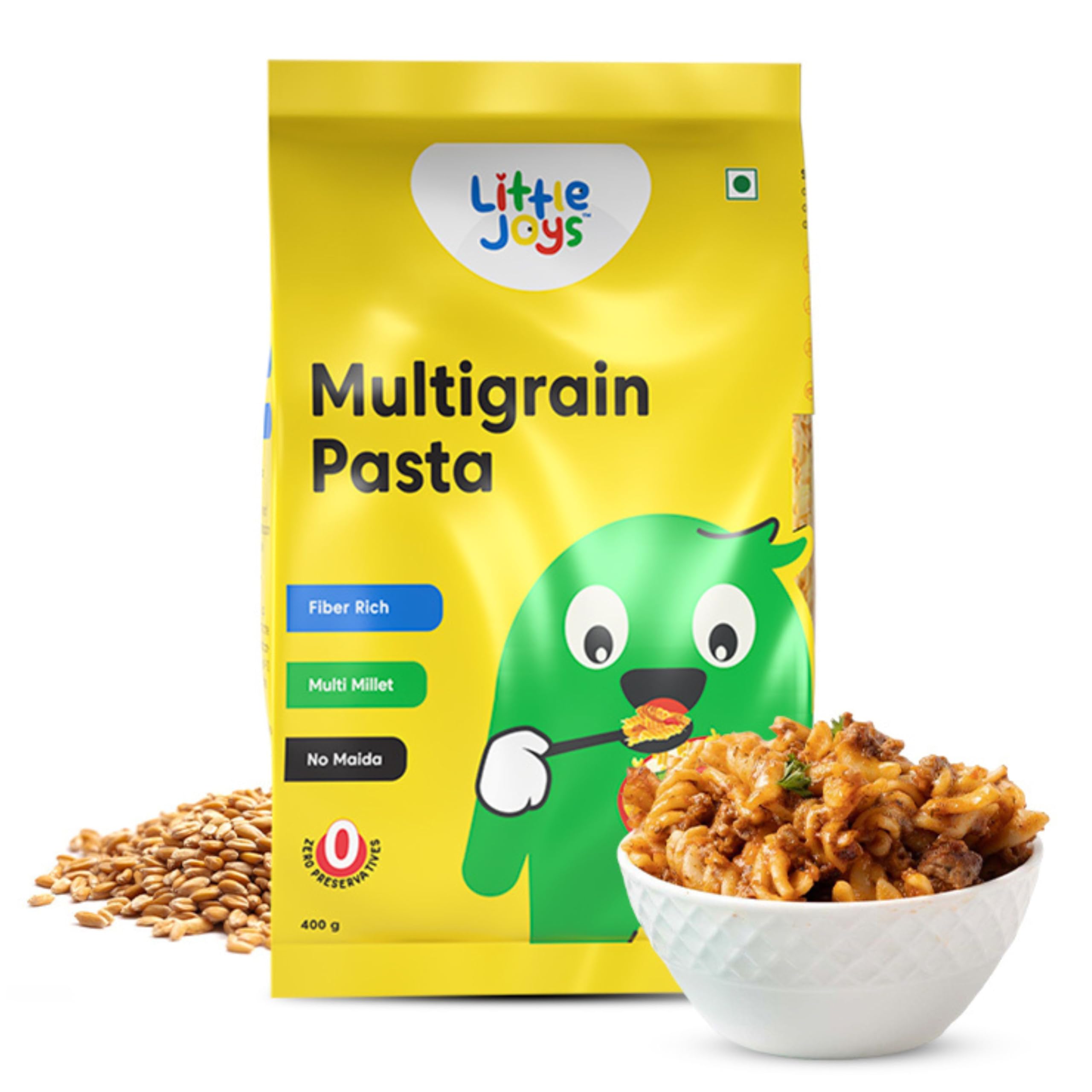 Little Joys No Maida Multigrain Fusilli Pasta | Zero Trans Fat & 100% Multi Millet | Healthy Pasta with Moong, Jowar, Wheat & Bajra | High in Fiber, Vitamin B & Protein | 400g | Perfect for Vegan, Gluten-Free & Weight Loss Diets | Great for Pasta Salads, Soups & Healthy Family Meals