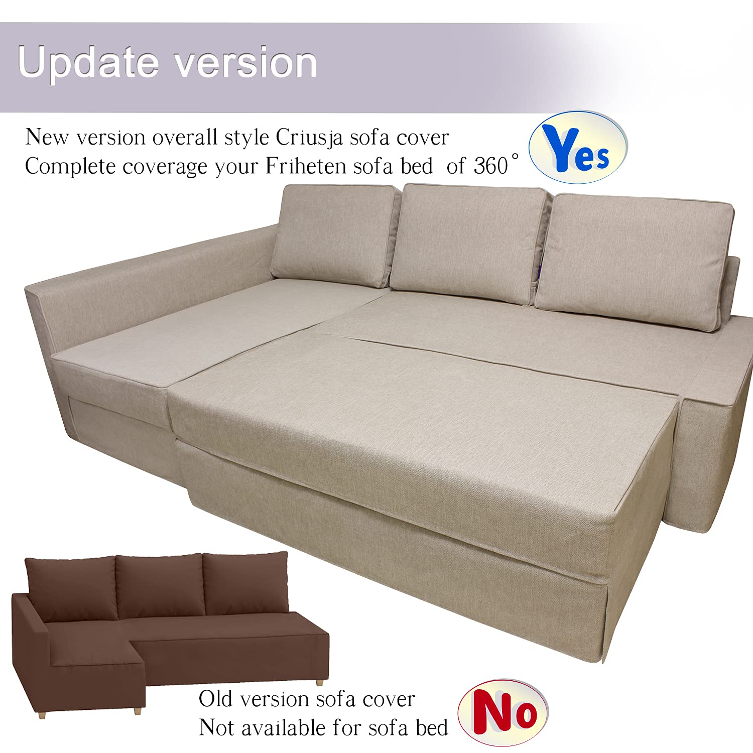 IKEA Friheten Sofa Bed Cover - Stretchable Slipcover for Corner Couch with Cushion & Pillow Covers (2030-1 Warm White, Right Chaise) - Perfect for Living Room, Home Theater & Guest Room Protection