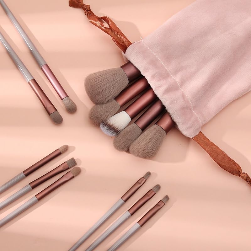 Premium 13-Piece Synthetic Bristle Makeup Brush Set for Face & Eyes - Professional Foundation, Blending, Powder & Contour Brushes | Vegan Cruelty-Free Makeup Tools for Cream, Liquid & Powder Cosmetics (Coffee Brown) | Perfect for Everyday Makeup, Travel & Professional Makeup Artists
