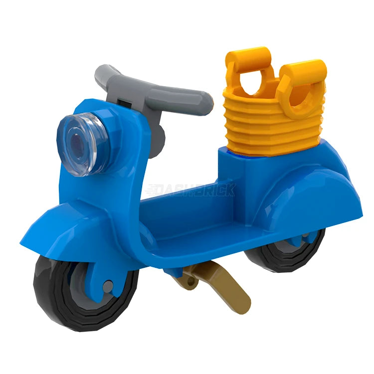 LEGO Minifigure Scooter with Basket - Medium Blue MiniMOC Building Toy for Kids & Collectors - Perfect for LEGO City Scenes & Playtime Adventures