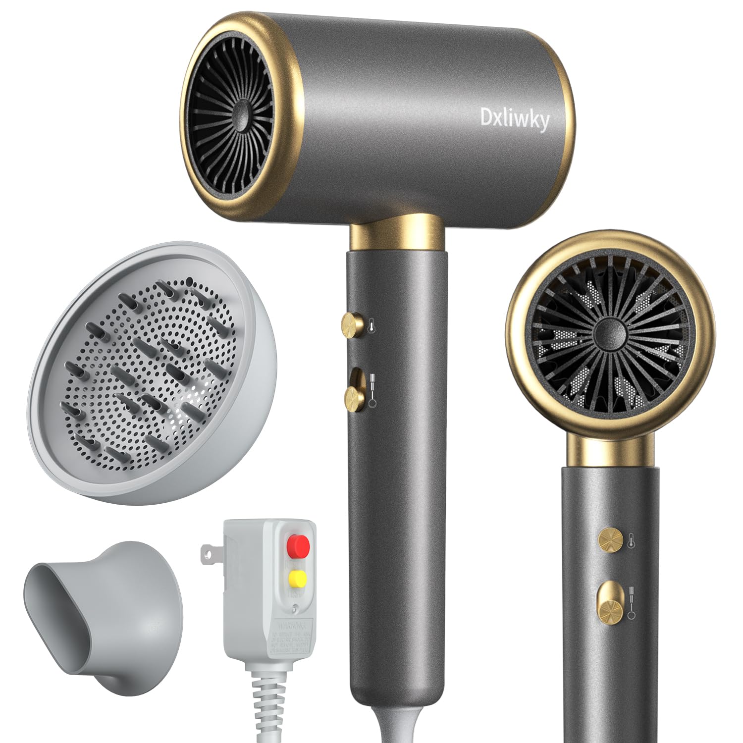 Professional 1875W Ionic Hair Dryer with Diffuser & Concentrator - Fast Drying, Low Noise, Constant Temperature Care for Home, Salon & Travel (Space Silver) - Perfect for Daily Styling, Salon Treatments & On-the-Go Use