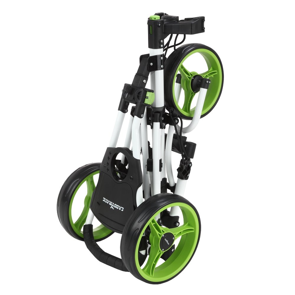 X-Lite One-Click Folding Golf Push Cart with Umbrella Holder - Lightweight & Portable for Men & Women - Perfect for Golf Courses, Driving Range & Outdoor Practice (White/Green)