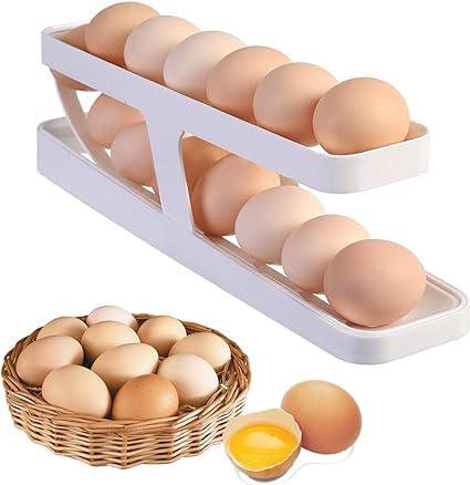 FUTURE TRAND (1Pcs) Double-Layer Refrigerator Egg Holder Organizer - Space Saving Automatic Rolling Egg Dispenser, Kitchen Fridge Egg Storage Tray for Fresh Eggs - Perfect for Breakfast Meal Prep & Home Organization