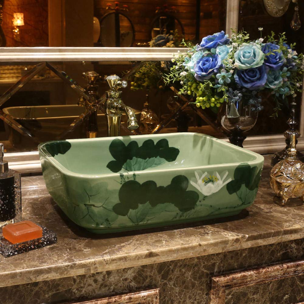 Colorful Ceramic Vessel Sink - SHAWLA Countertop Bathroom Basin, Art Wash Basin with Lotus Design | Perfect for Modern Bathrooms, Powder Rooms & Vanity Makeovers