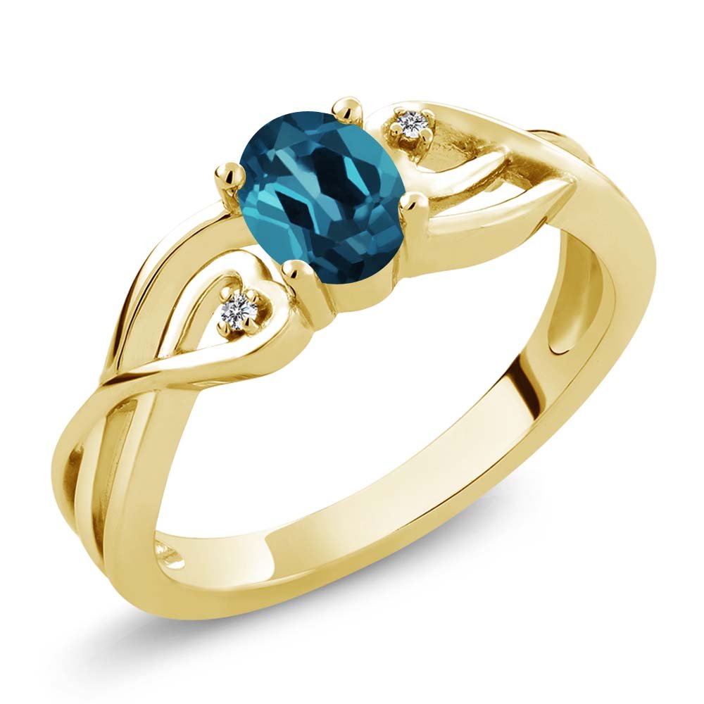 0.51 Ct Oval London Blue Topaz & White Lab-Grown Diamond Ring in 18K Yellow Gold Plated Silver | Elegant Jewelry for Women | Perfect for Engagement, Wedding, Anniversary & Special Occasions