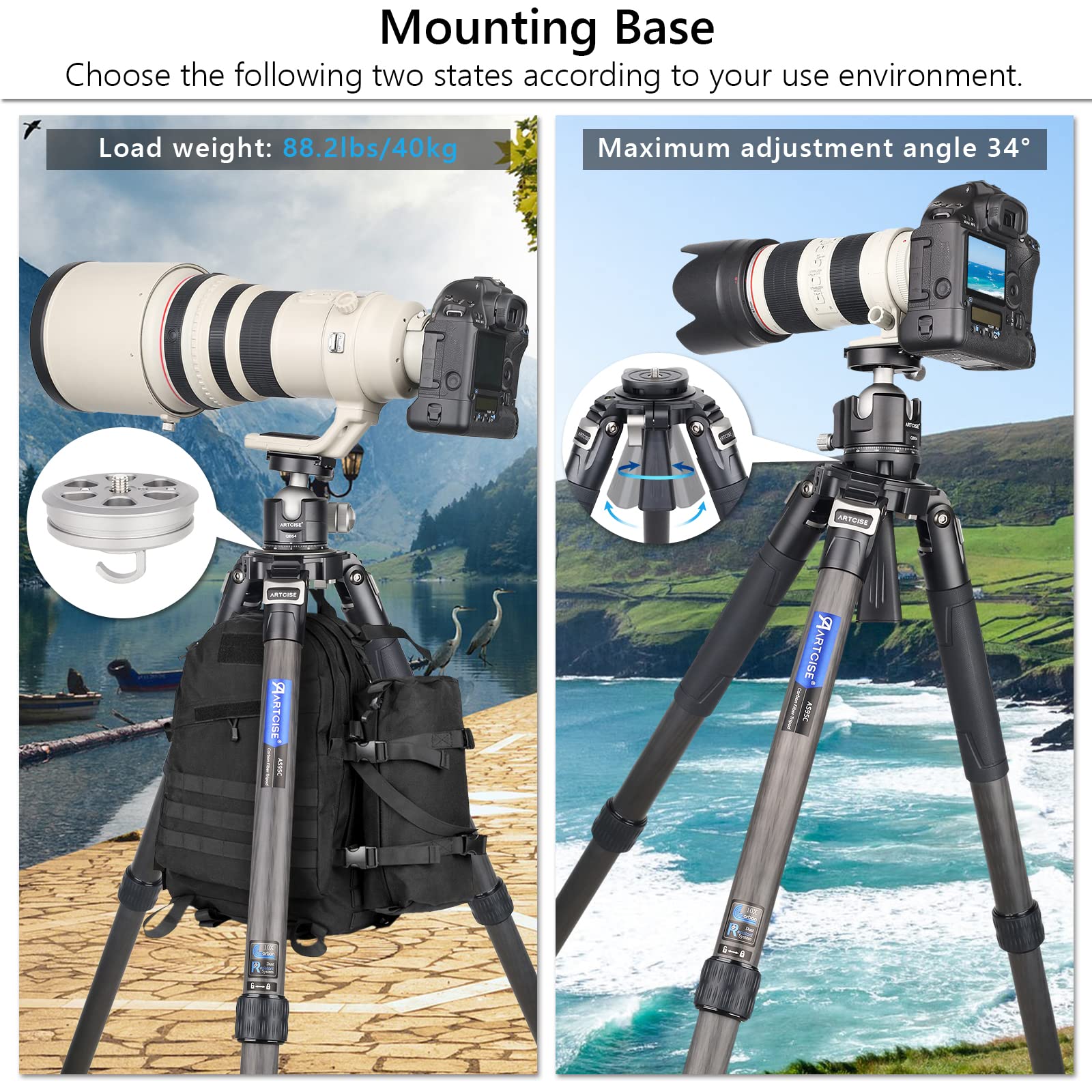 10-Layer 40mm Carbon Fiber Tripod with 2-Section External Center Column - Ultra Stable Professional Heavy Duty Carbon Bowl Tripod (Max Load 88 lbs/40 kg) for DSLR Cameras & Camcorders - Perfect for Outdoor Photography, Studio Shoots & Videography (90C Ultra Model)