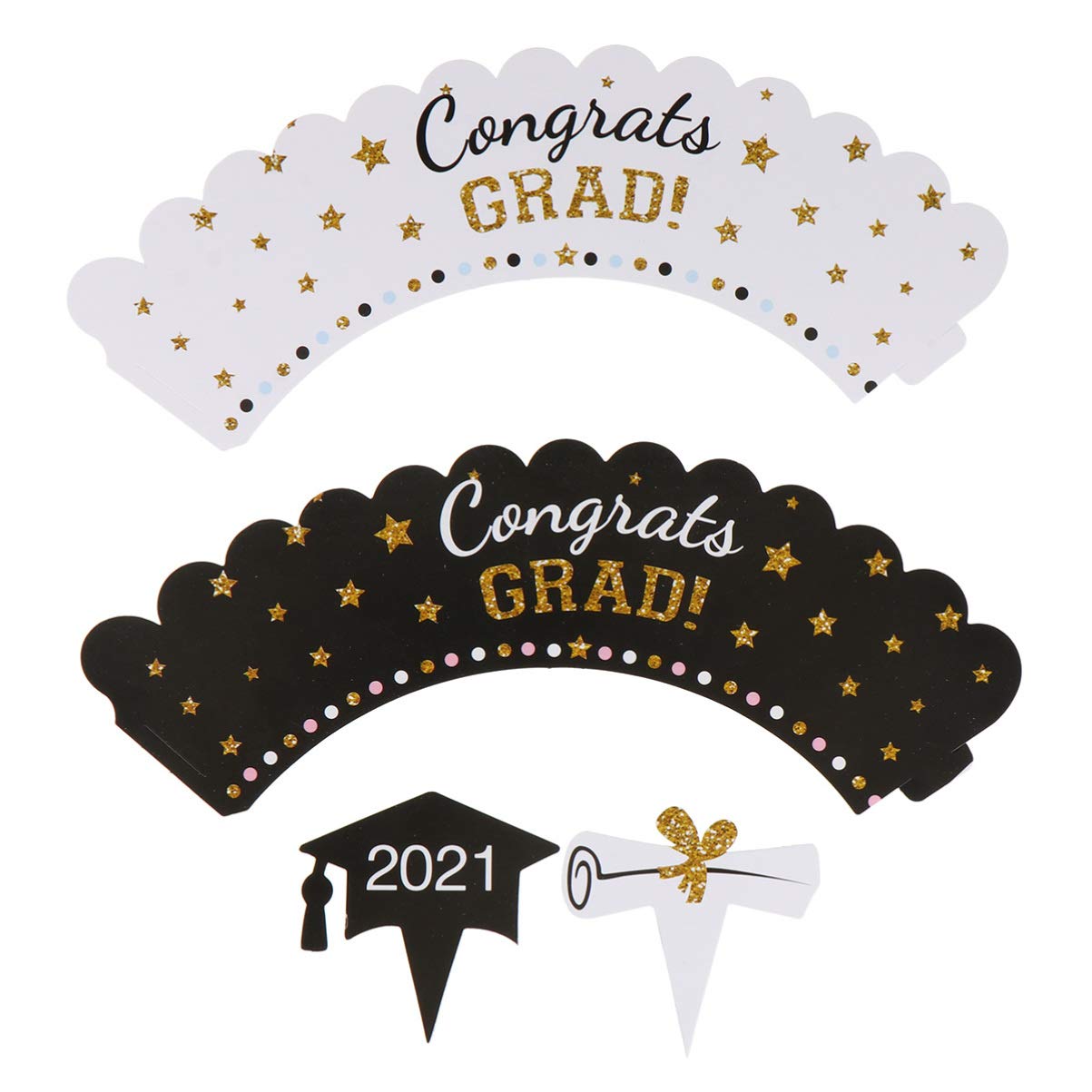 Graduation Cupcake Toppers & Baking Cups - 3 Sets of Hemoton Graduation Muffin Liners & Cake Wrappers - Perfect for Graduation Parties, School Celebrations & Dessert Displays