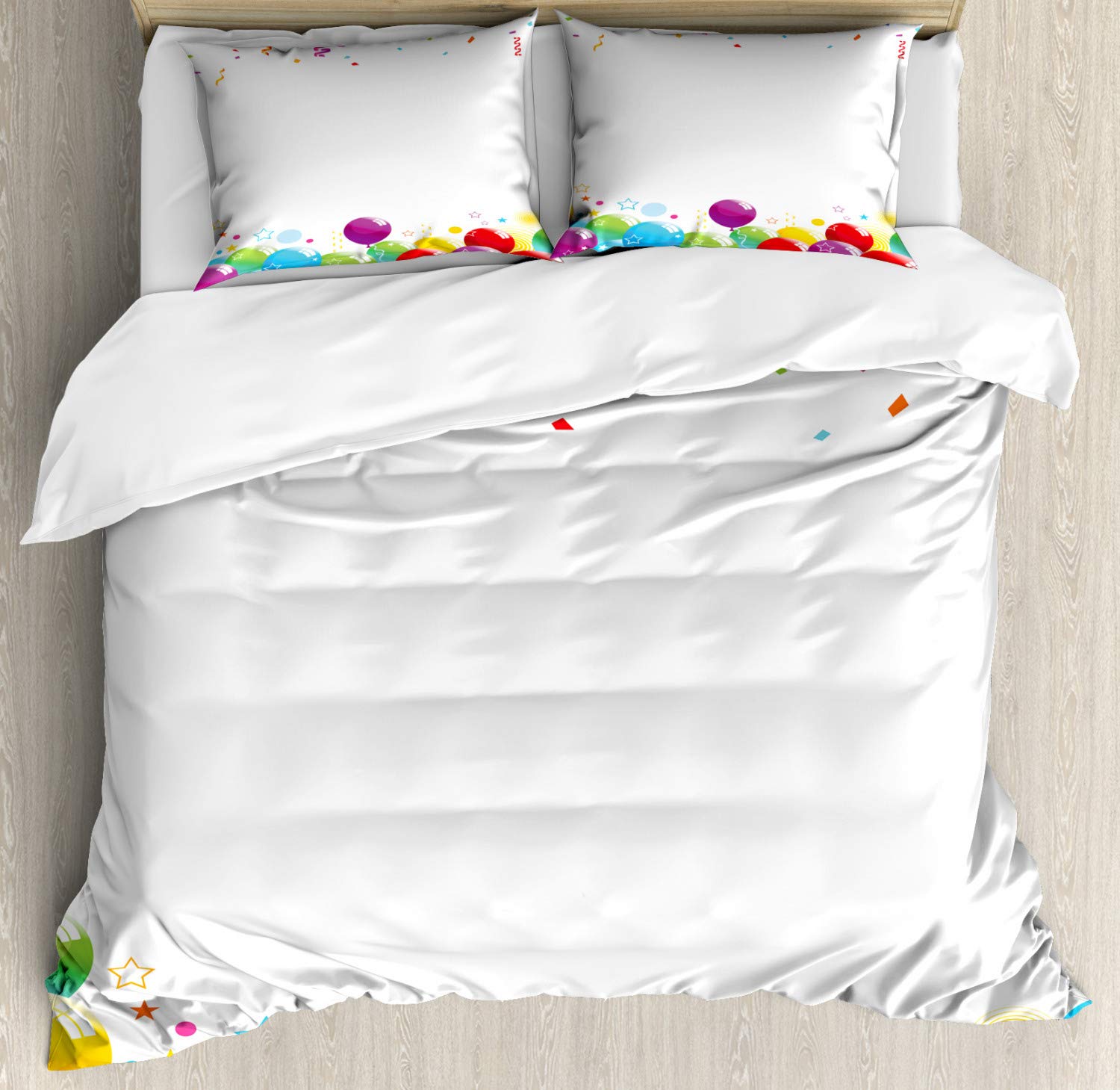 Ambesonne Party Duvet Cover Set - Rain with Curls & Balloons Stars Dots Design | Joyful Happy Greeting 3-Piece Bedding Set with 2 Pillow Shams | California King Size | Multicolor | Perfect for Birthday Parties, Kids Rooms & Festive Home Decor